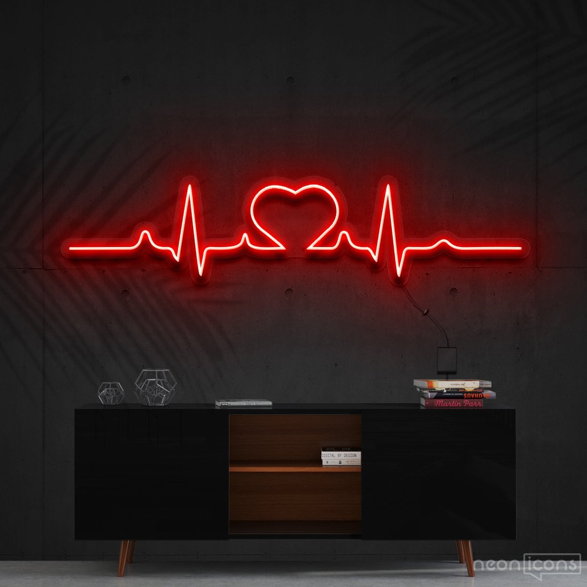 "Heartbeat" Neon Sign 60cm (2ft) / Red / Cut to Shape by Neon Icons