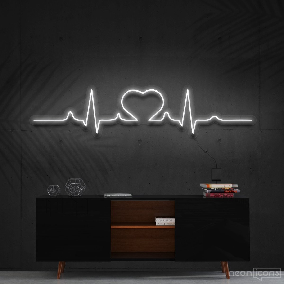 "Heartbeat" Neon Sign 60cm (2ft) / White / Cut to Shape by Neon Icons