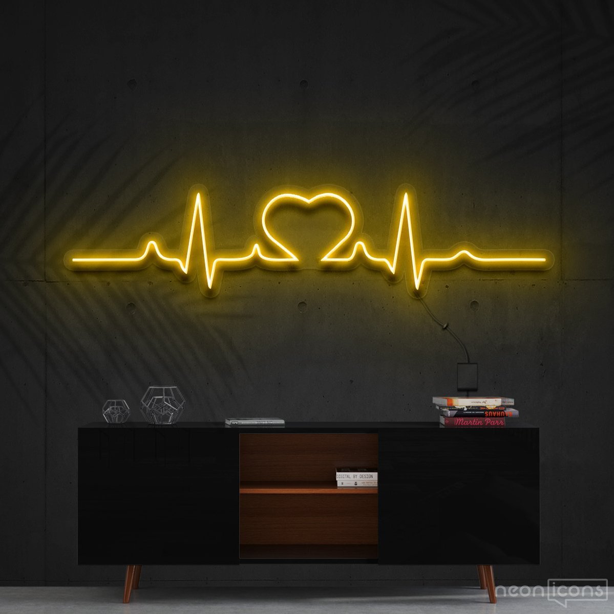 "Heartbeat" Neon Sign 60cm (2ft) / Yellow / Cut to Shape by Neon Icons