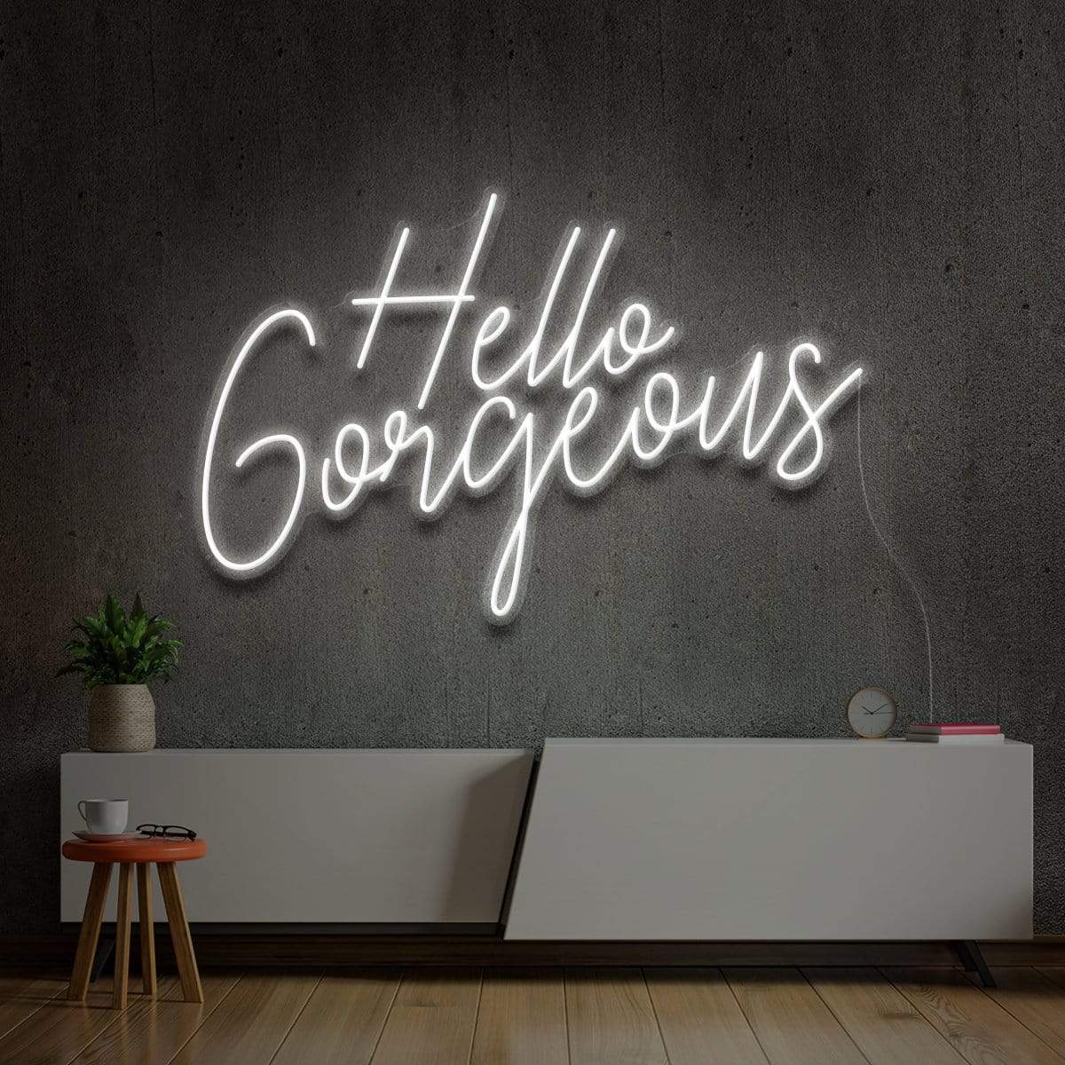 "Hello Gorgeous V2" Neon Sign 60cm (2ft) / White / LED Neon by Neon Icons