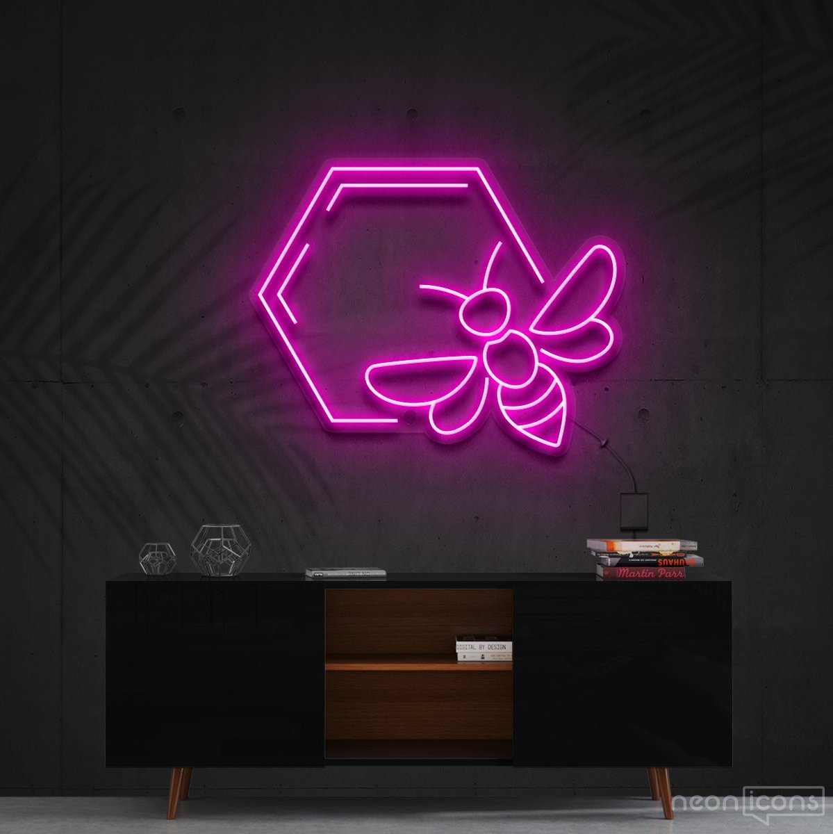 "Honeycomb Bee" Neon Sign 60cm (2ft) / Pink / Cut to Shape by Neon Icons