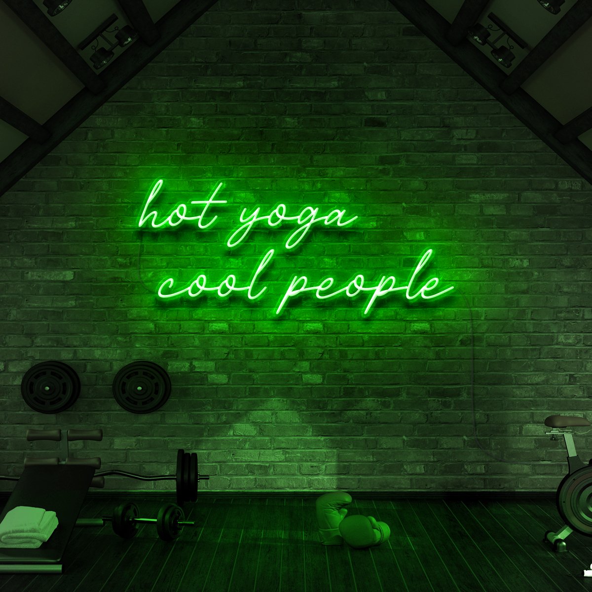 "Hot Yoga Cool People" Neon Sign for Gyms & Fitness Studios 90cm (3ft) / Green / LED Neon by Neon Icons