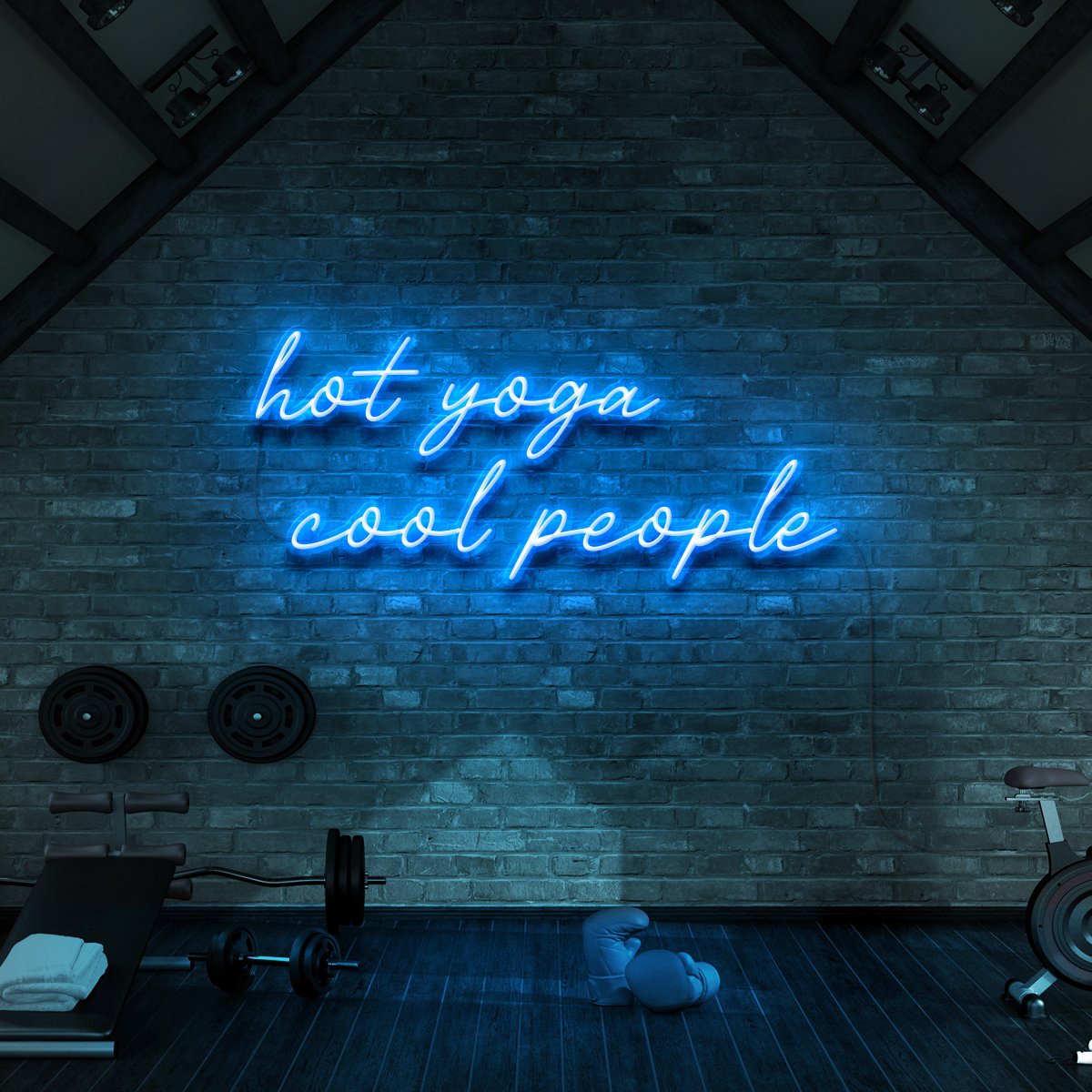 "Hot Yoga Cool People" Neon Sign for Gyms & Fitness Studios 90cm (3ft) / Ice Blue / LED Neon by Neon Icons