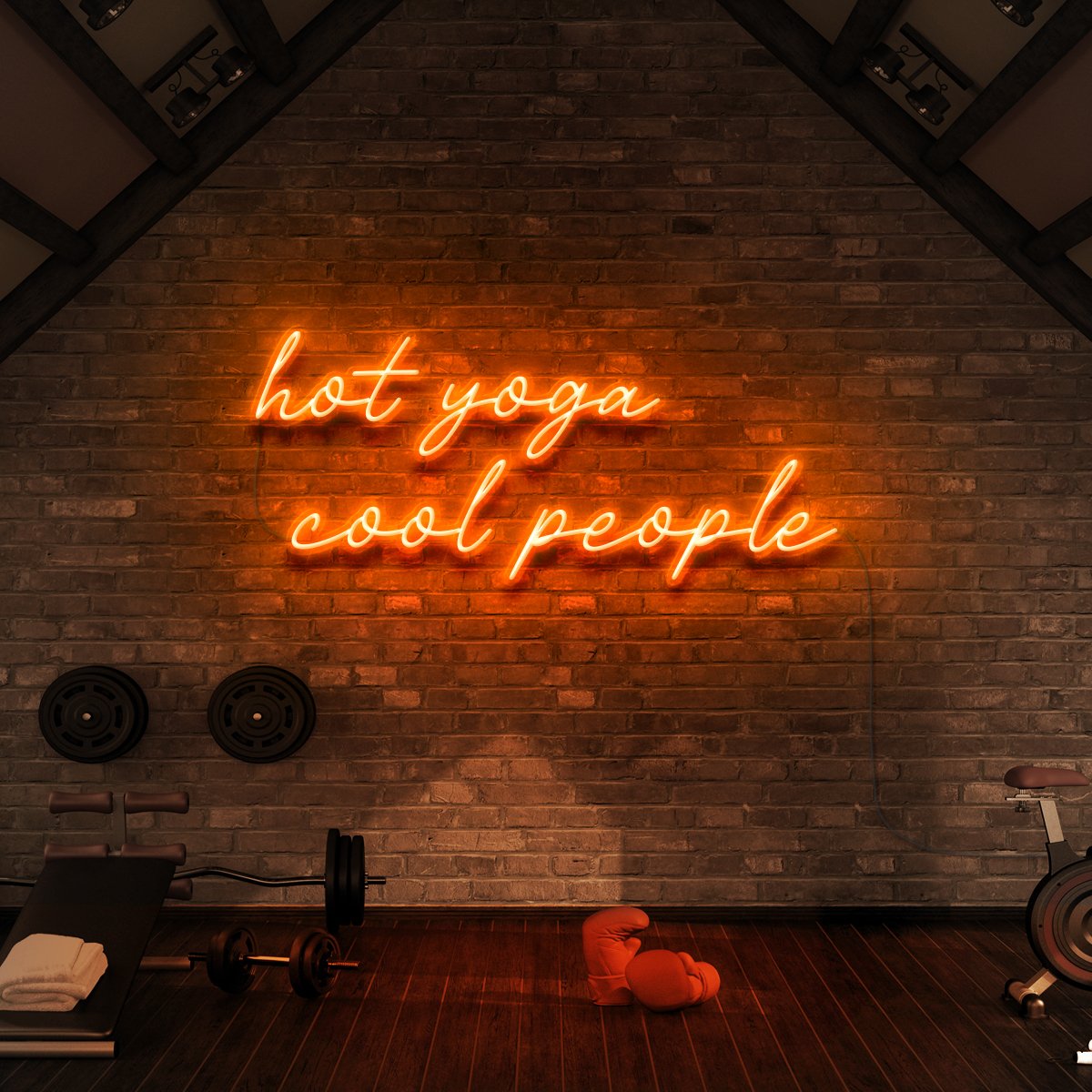 "Hot Yoga Cool People" Neon Sign for Gyms & Fitness Studios 90cm (3ft) / Orange / LED Neon by Neon Icons