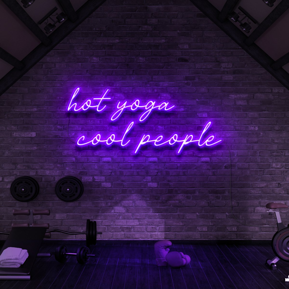 "Hot Yoga Cool People" Neon Sign for Gyms & Fitness Studios 90cm (3ft) / Purple / LED Neon by Neon Icons