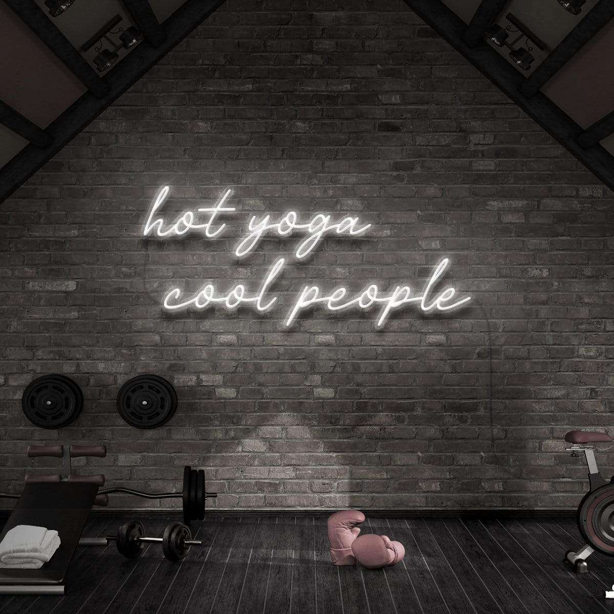 "Hot Yoga Cool People" Neon Sign for Gyms & Fitness Studios 90cm (3ft) / White / LED Neon by Neon Icons