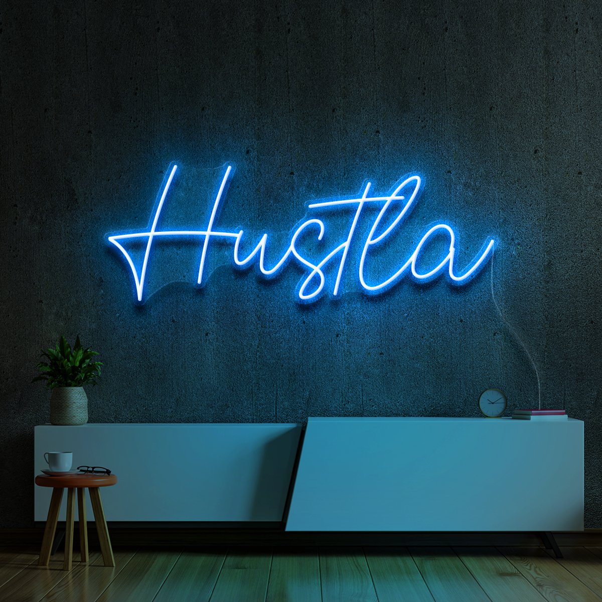 "Hustla" Neon Sign 60cm (2ft) / Ice Blue / LED Neon by Neon Icons