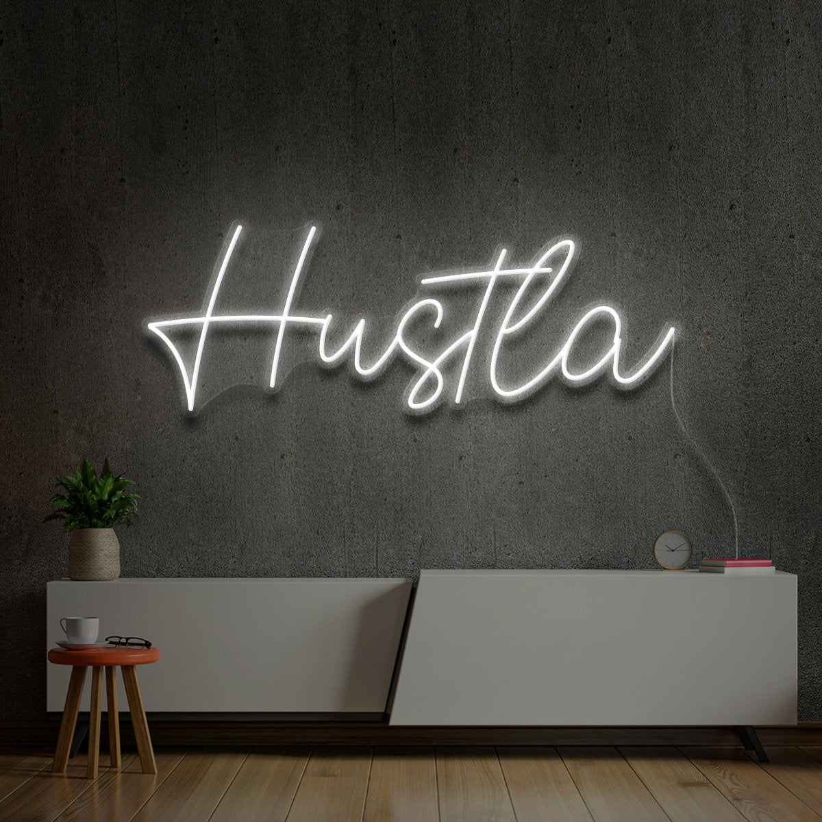 "Hustla" Neon Sign 60cm (2ft) / White / LED Neon by Neon Icons