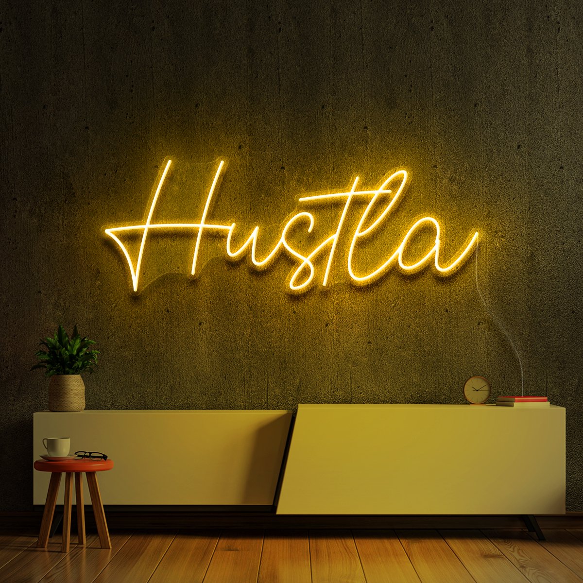"Hustla" Neon Sign 60cm (2ft) / Yellow / LED Neon by Neon Icons