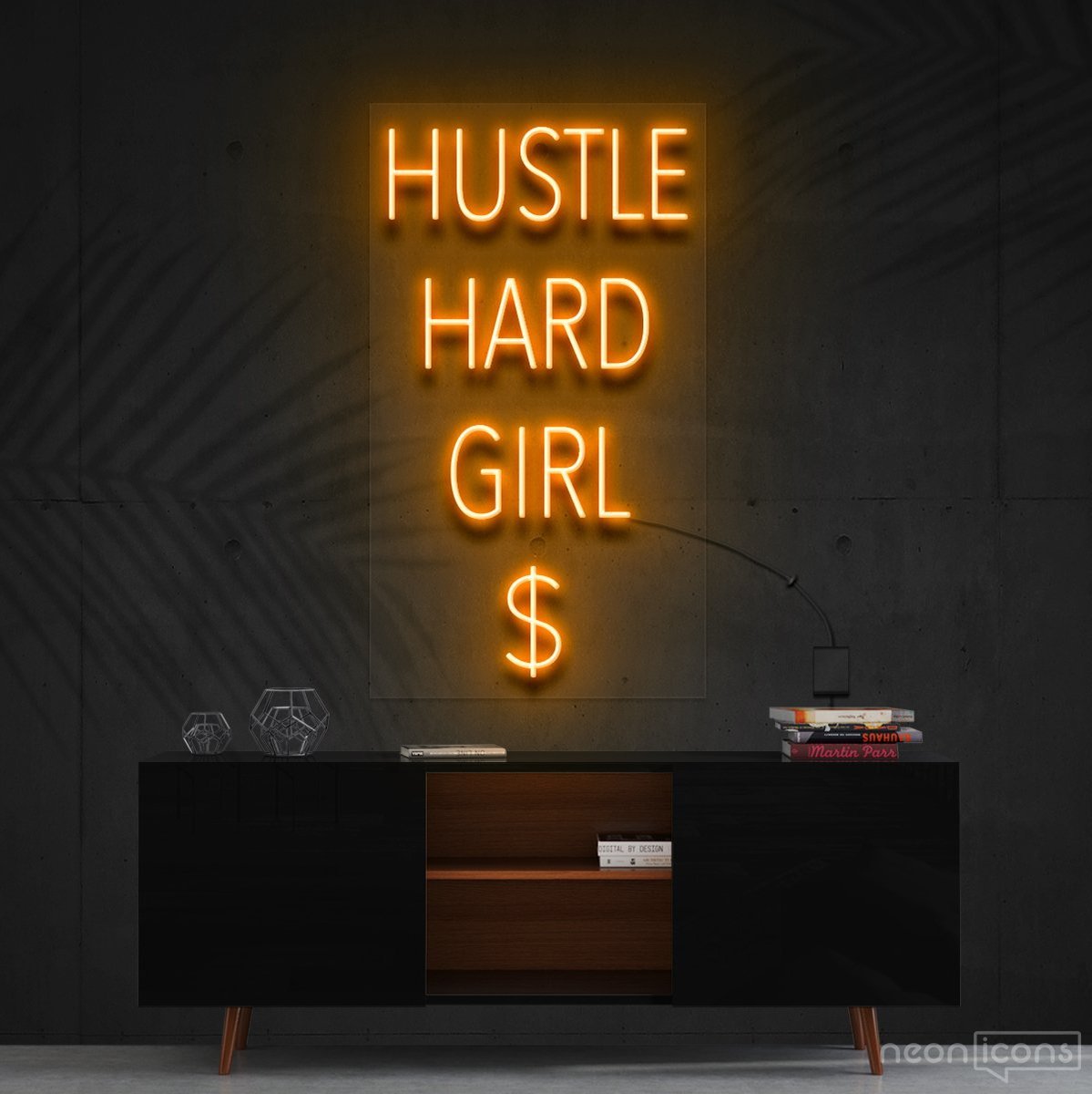 "Hustle Hard Girl $" Neon Sign 60cm (2ft) / Orange / Cut to Shape by Neon Icons