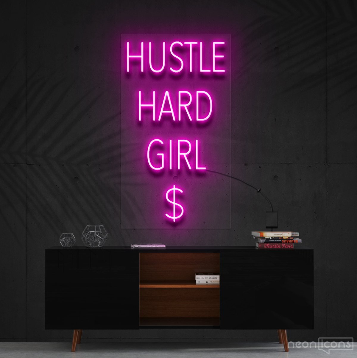 "Hustle Hard Girl $" Neon Sign 60cm (2ft) / Pink / Cut to Shape by Neon Icons