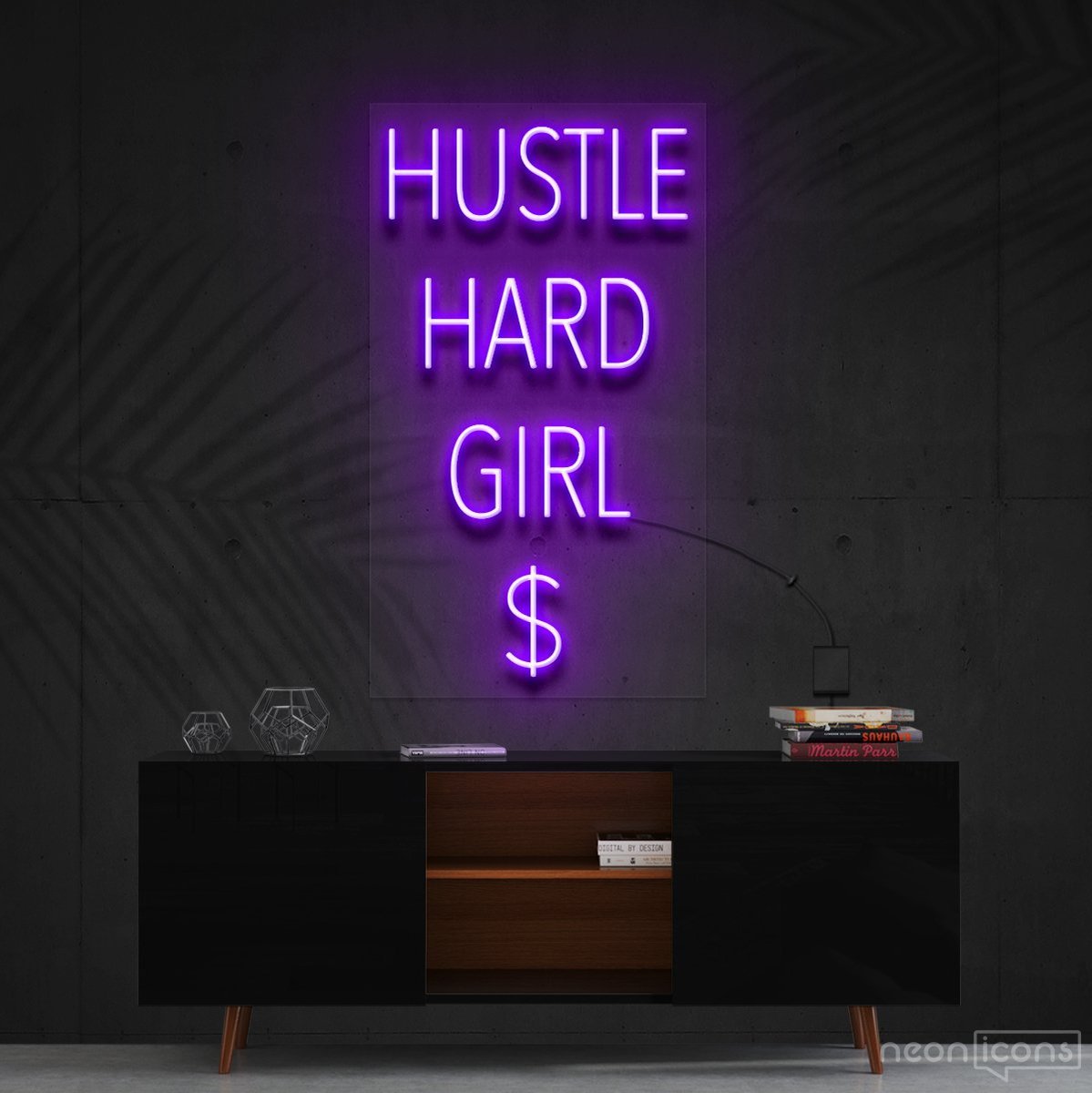 "Hustle Hard Girl $" Neon Sign 60cm (2ft) / Purple / Cut to Shape by Neon Icons