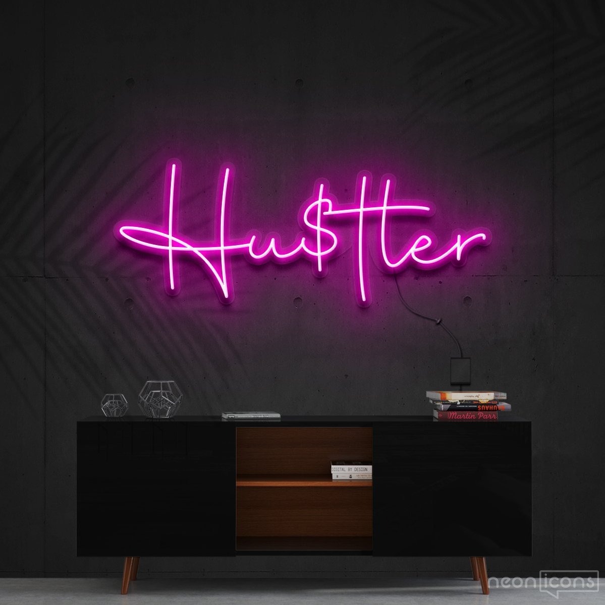 "Hustler" Neon Sign 60cm (2ft) / Pink / Cut to Shape by Neon Icons