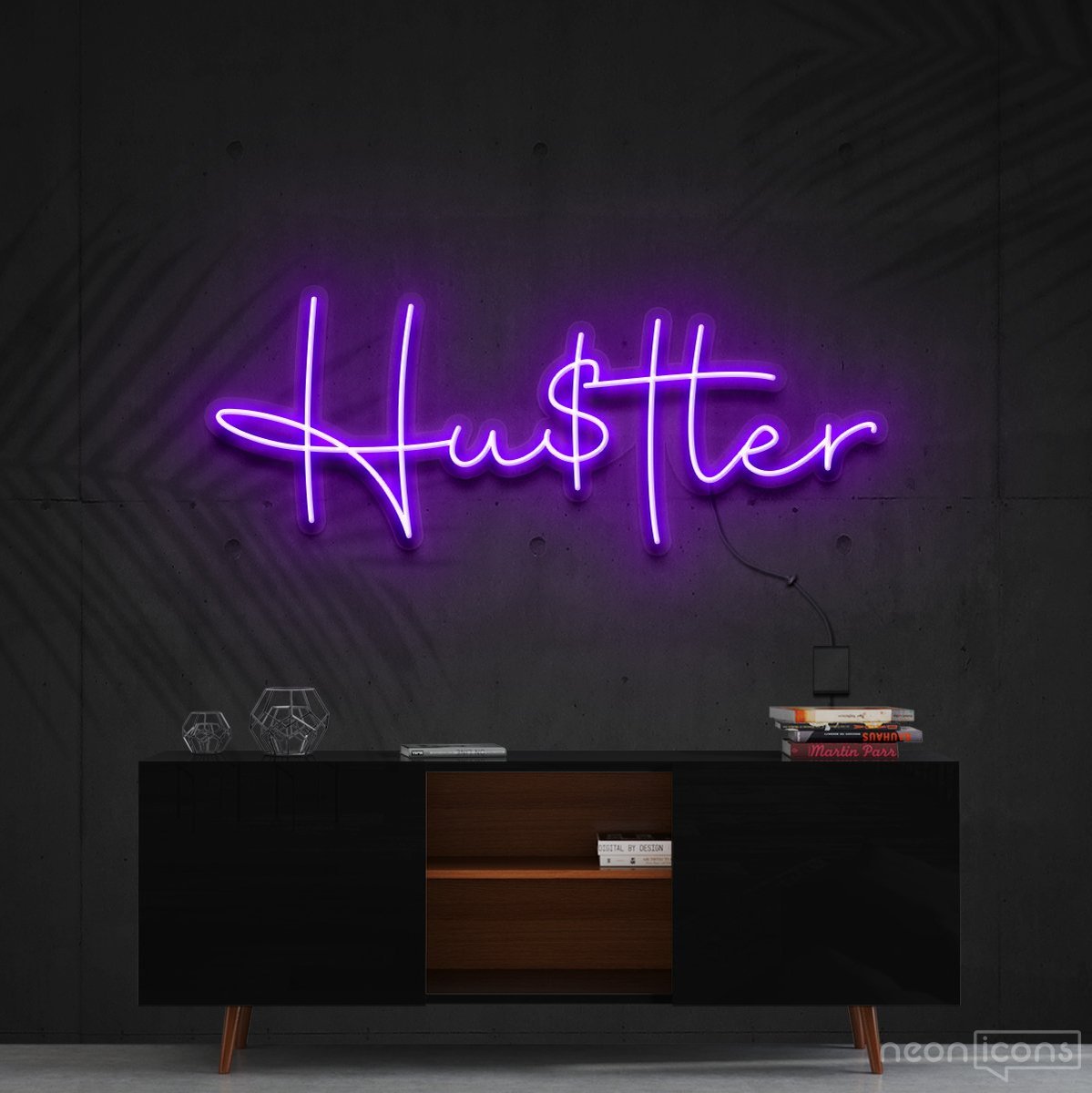 "Hustler" Neon Sign 60cm (2ft) / Purple / Cut to Shape by Neon Icons