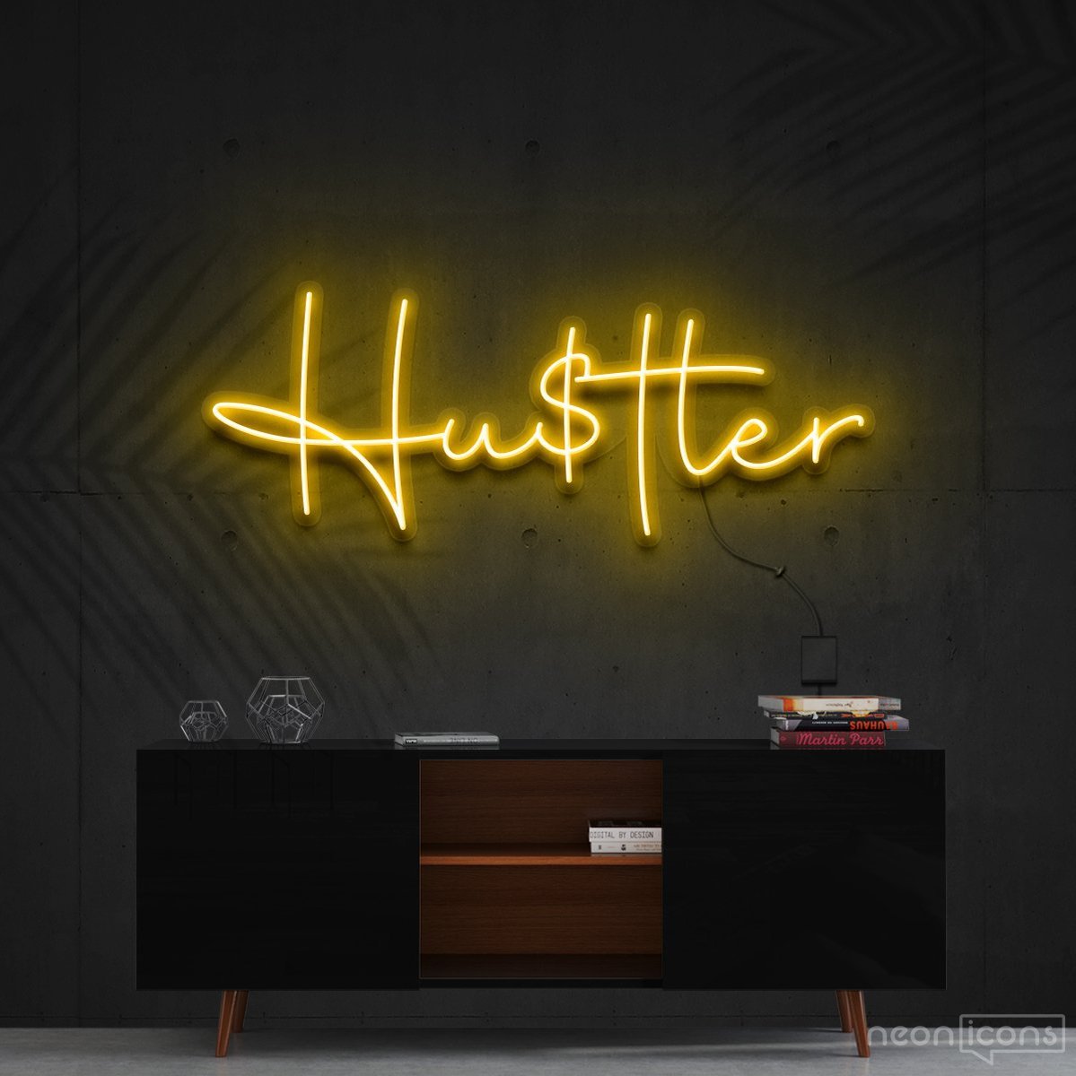 "Hustler" Neon Sign 60cm (2ft) / Yellow / Cut to Shape by Neon Icons