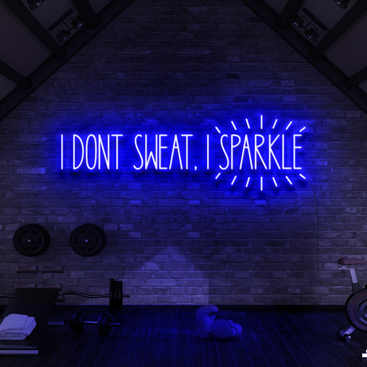 "I Don't Sweat, I Sparkle" Neon Sign for Gyms & Fitness Studios 90cm (3ft) / Blue / LED Neon by Neon Icons