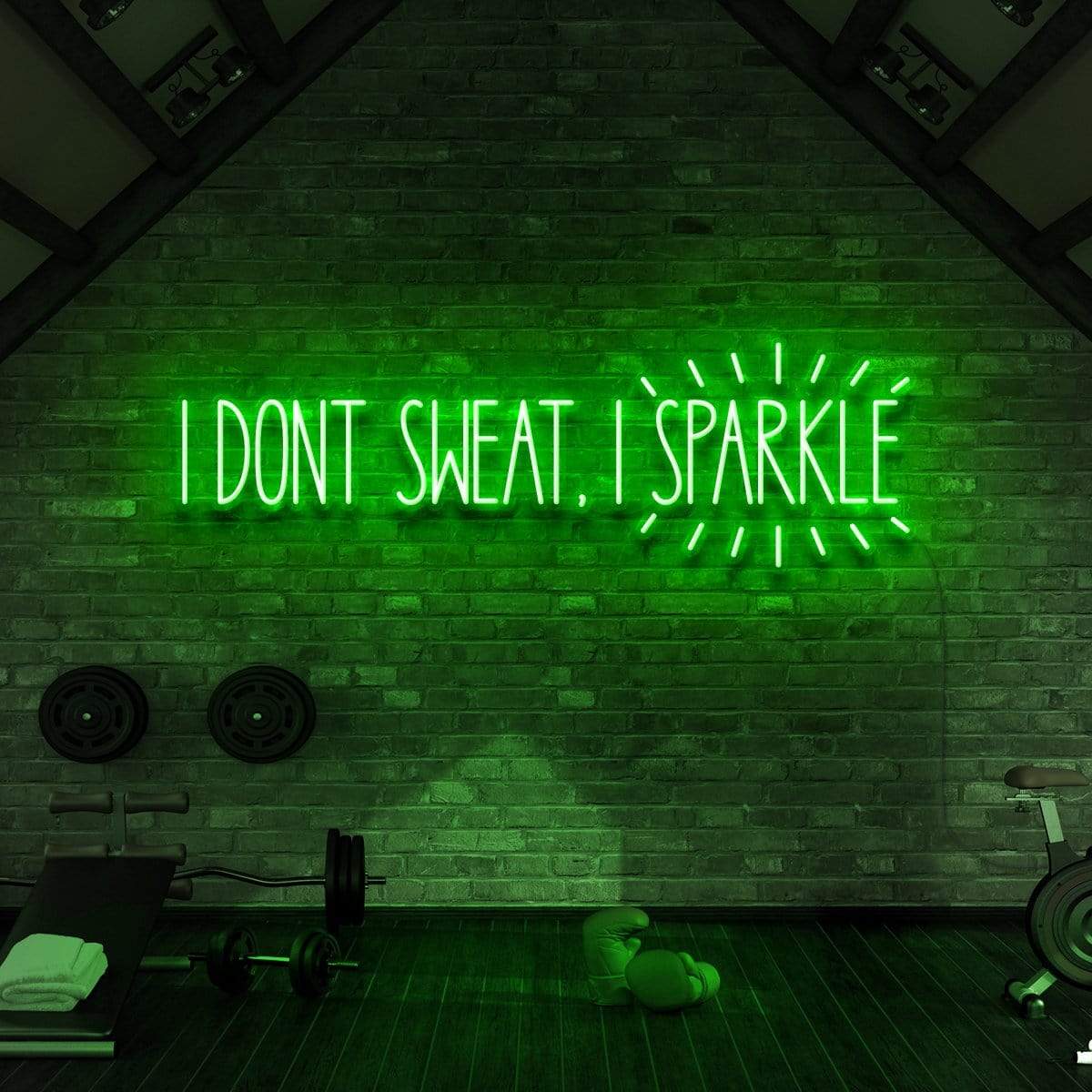 "I Don't Sweat, I Sparkle" Neon Sign for Gyms & Fitness Studios 90cm (3ft) / Green / LED Neon by Neon Icons