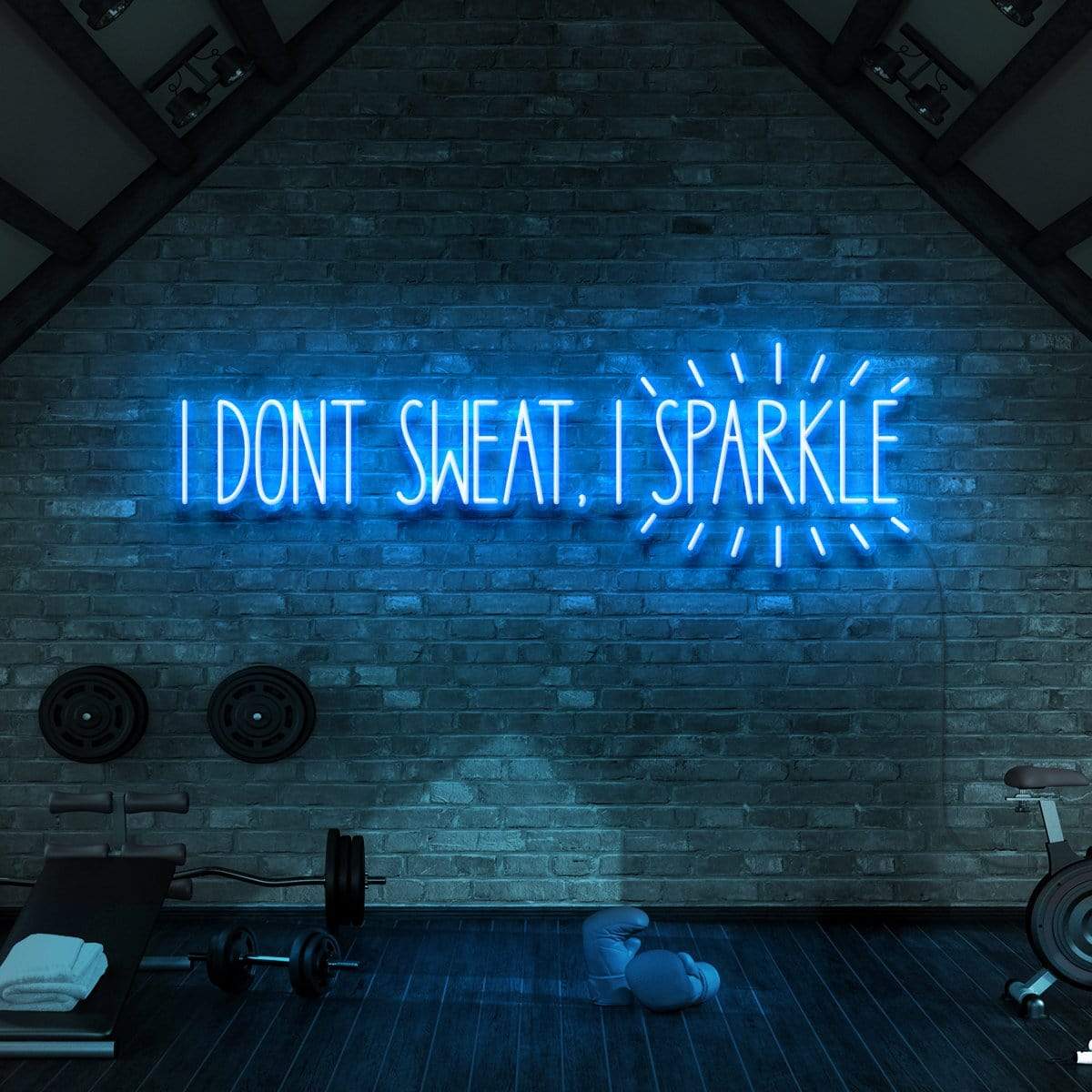 "I Don't Sweat, I Sparkle" Neon Sign for Gyms & Fitness Studios 90cm (3ft) / Ice Blue / LED Neon by Neon Icons