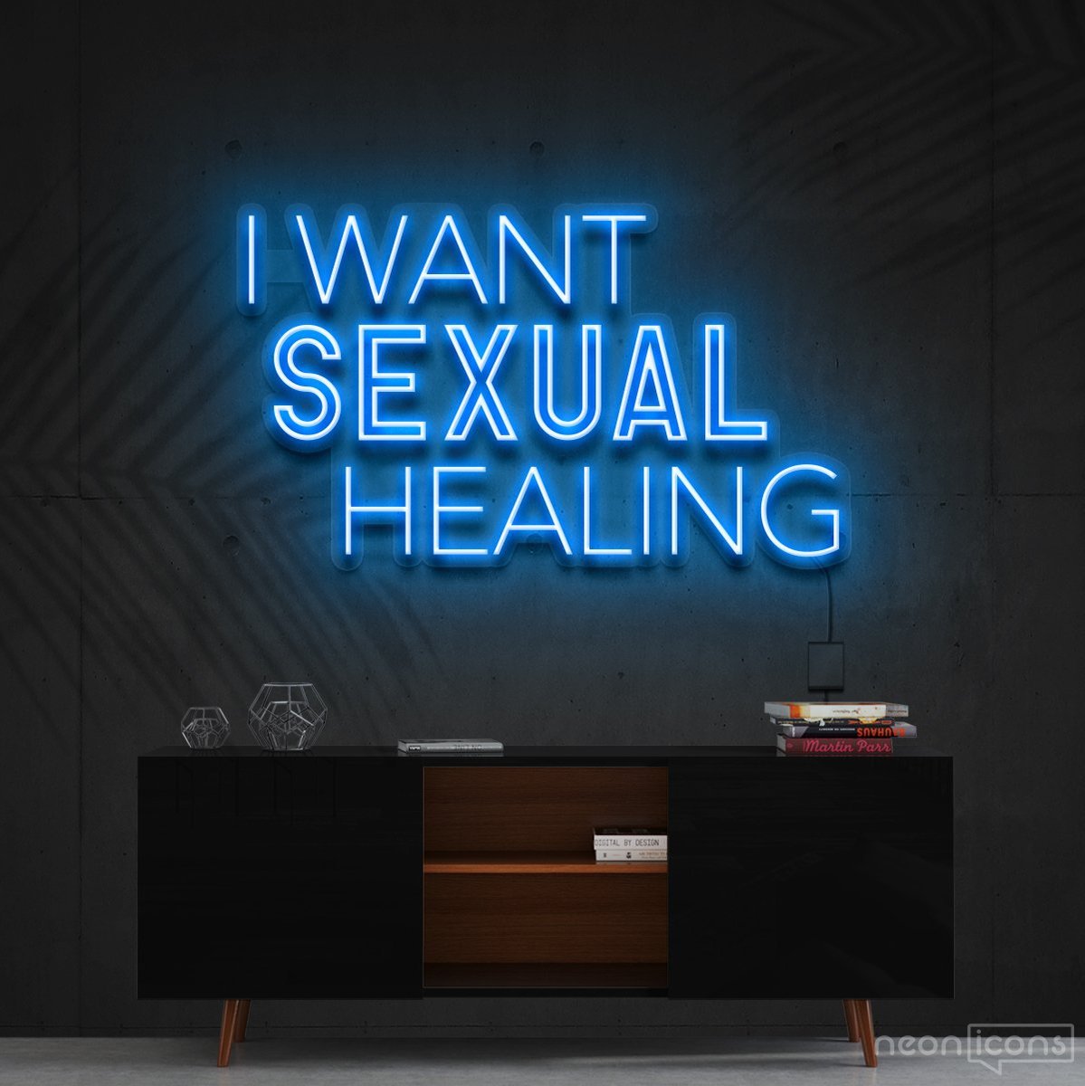"I Want Sexual Healing" Neon Sign 60cm (2ft) / Ice Blue / Cut to Shape by Neon Icons