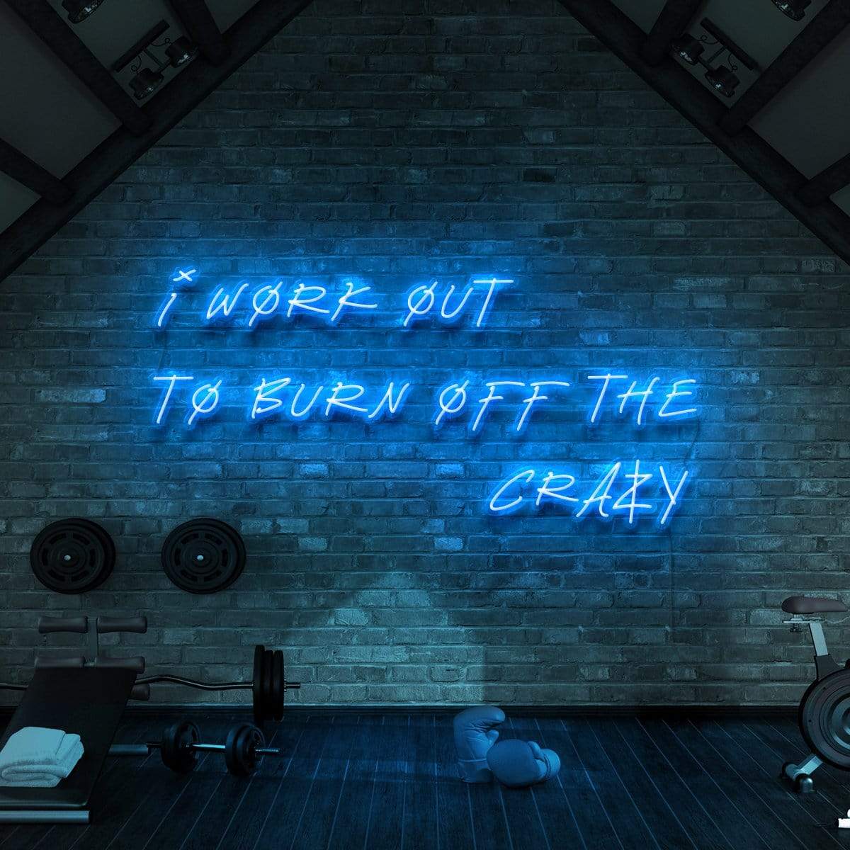 "I Work Out to Burn Off The Crazy" Neon Sign for Gyms & Fitness Studios 90cm (3ft) / Ice Blue / LED Neon by Neon Icons