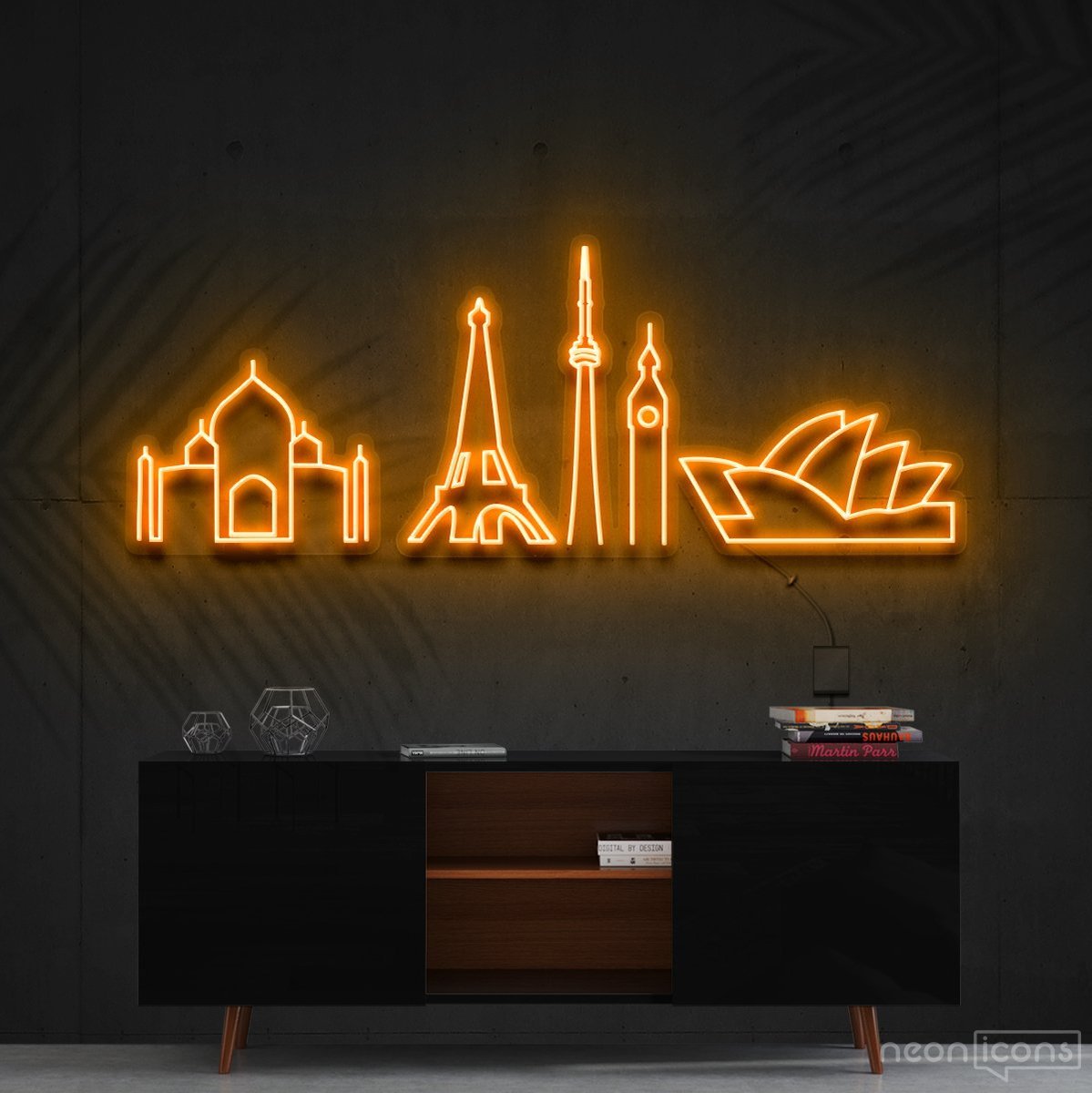 "Iconic Monuments" Neon Sign 120cm (4ft) / Orange / Cut to Shape by Neon Icons