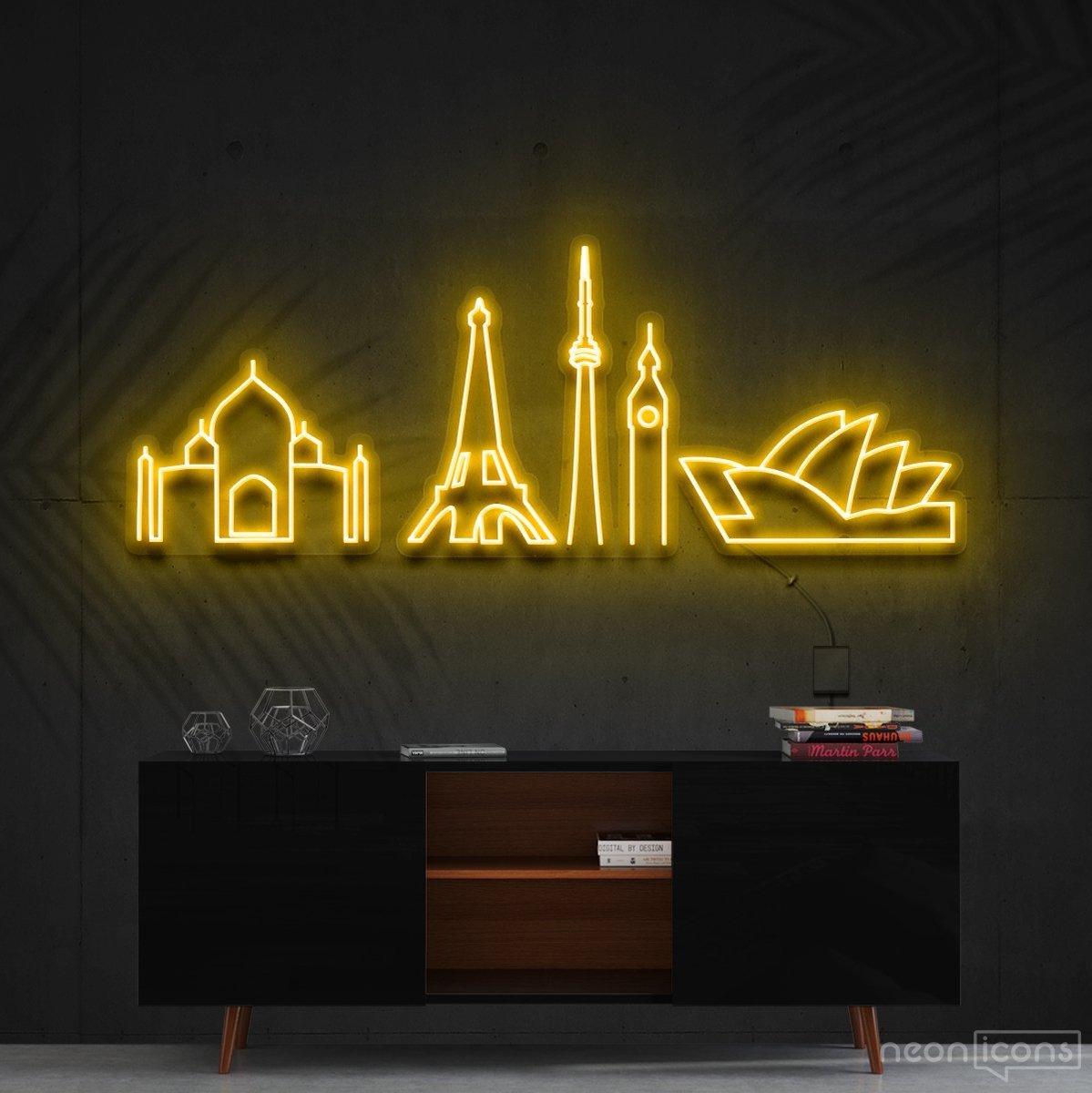 "Iconic Monuments" Neon Sign 120cm (4ft) / Yellow / Cut to Shape by Neon Icons