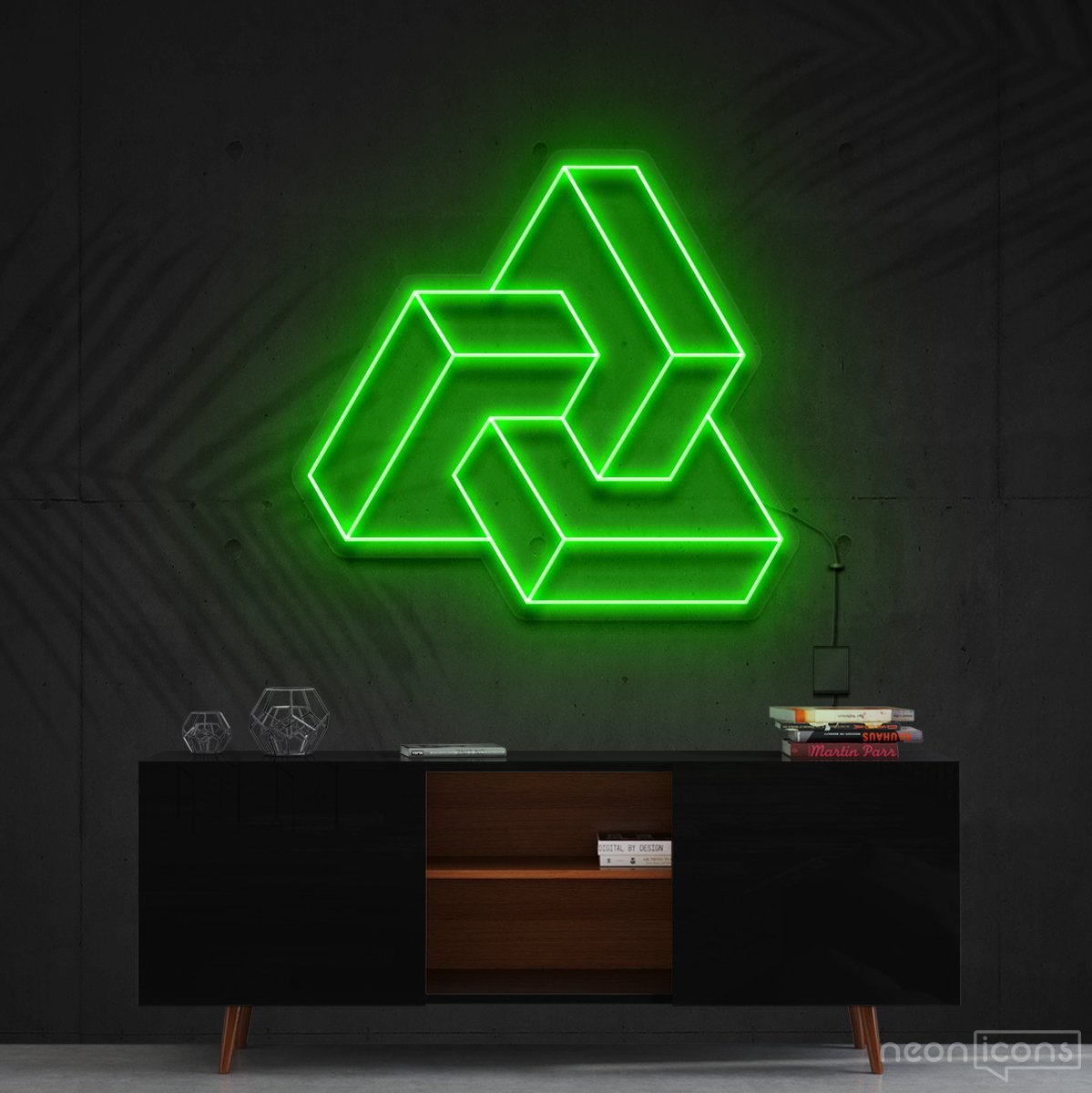 "Interlocking Boxes" Neon Sign 60cm (2ft) / Green / Cut to Shape by Neon Icons
