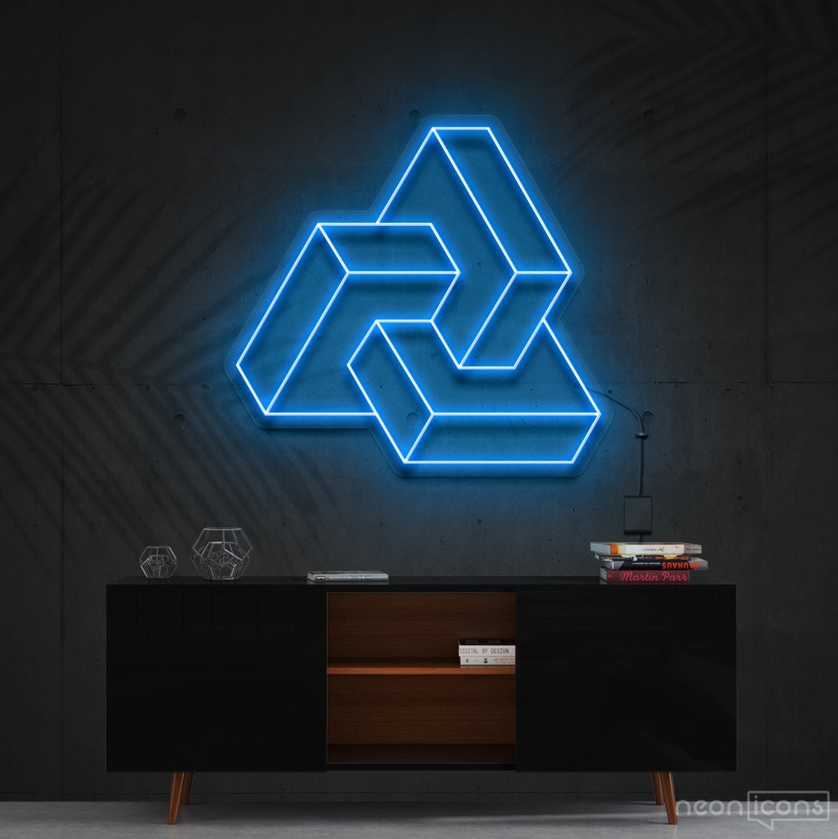 "Interlocking Boxes" Neon Sign 60cm (2ft) / Ice Blue / Cut to Shape by Neon Icons