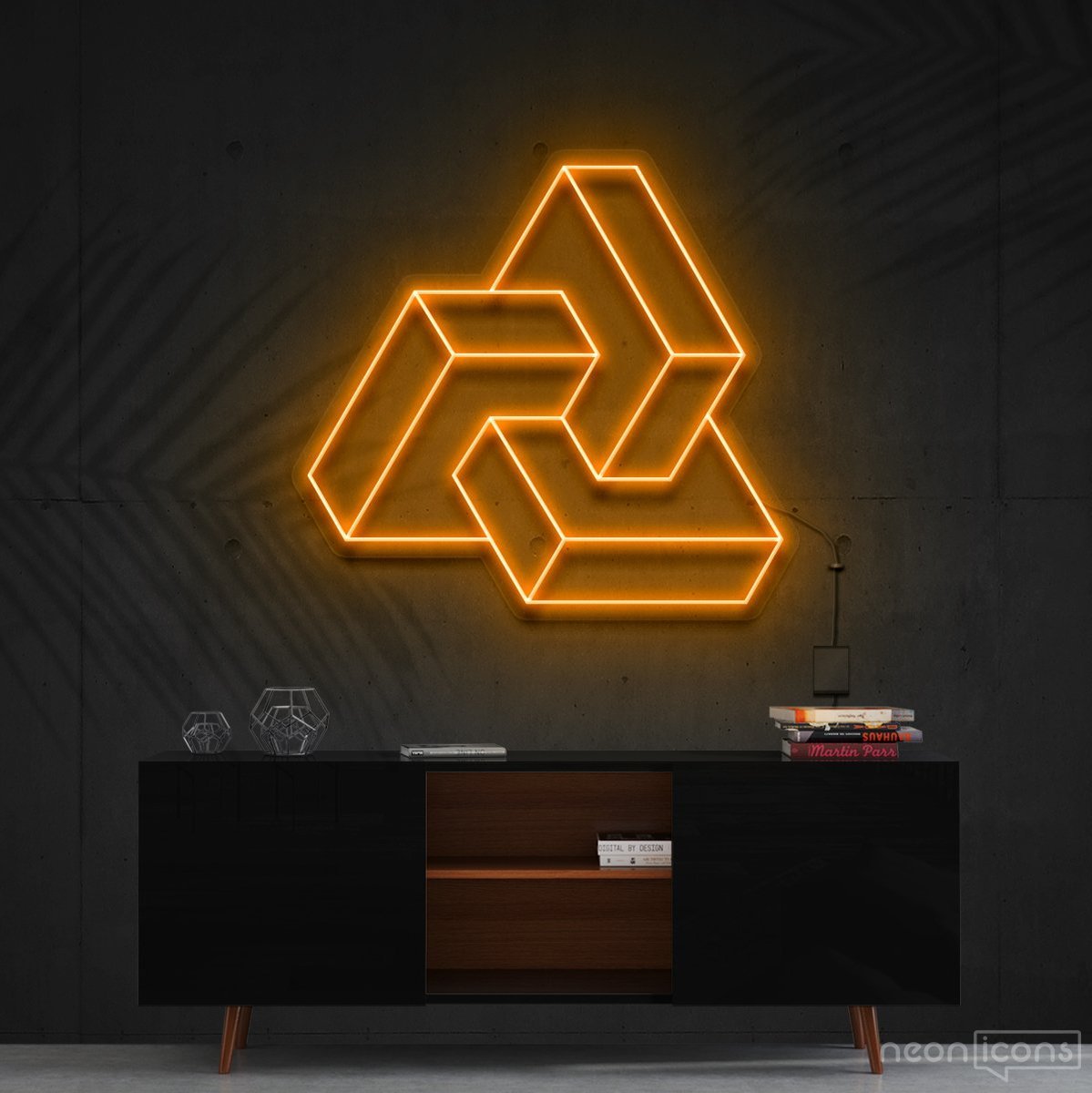"Interlocking Boxes" Neon Sign 60cm (2ft) / Orange / Cut to Shape by Neon Icons