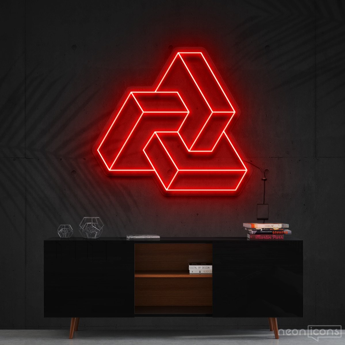 "Interlocking Boxes" Neon Sign 60cm (2ft) / Red / Cut to Shape by Neon Icons