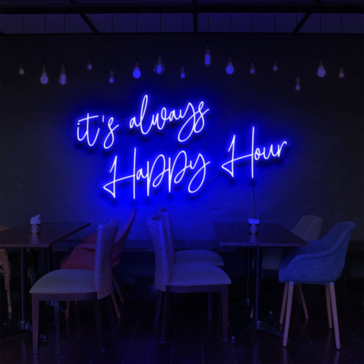 "It's Always Happy Hour" Neon Sign for Bars & Restaurants 60cm (2ft) / Blue / LED Neon by Neon Icons