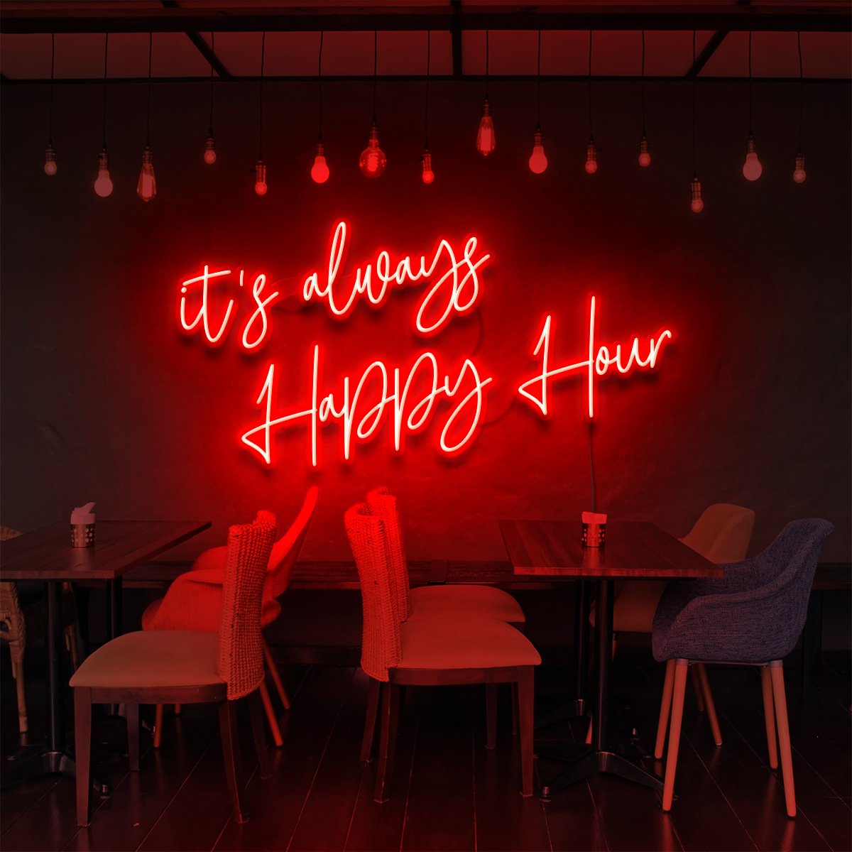 "It's Always Happy Hour" Neon Sign for Bars & Restaurants 60cm (2ft) / Red / LED Neon by Neon Icons