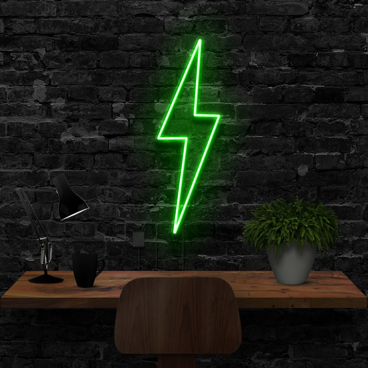 "Lightning Bolt" Neon Sign 40cm (1.3ft) / Green / LED Neon by Neon Icons