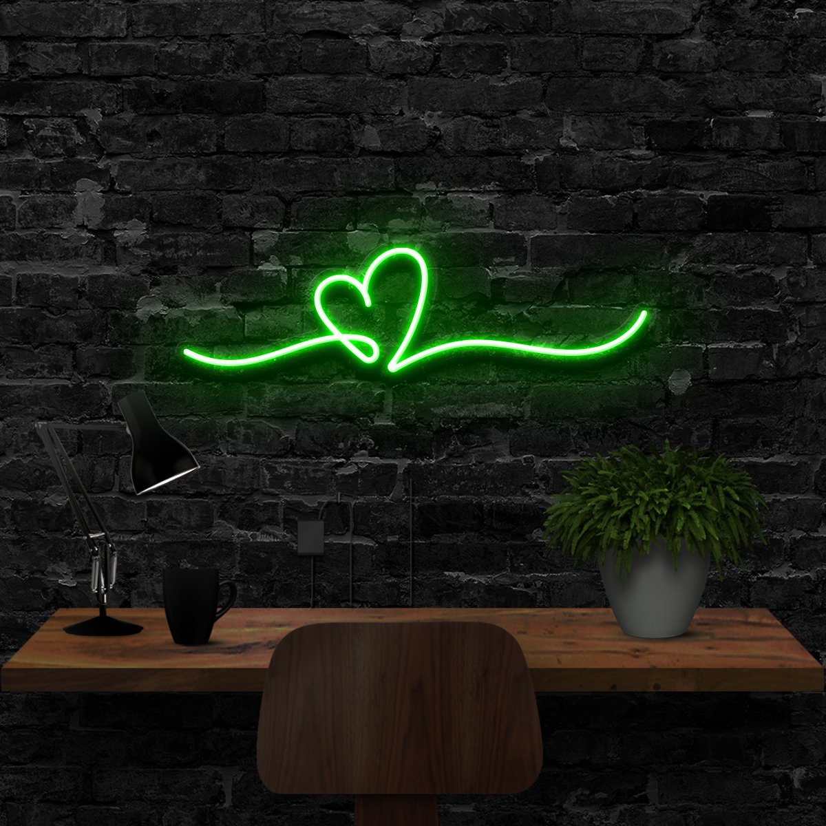 "Line Art Heart" Neon Sign 40cm (1.3ft) / Green / LED Neon by Neon Icons