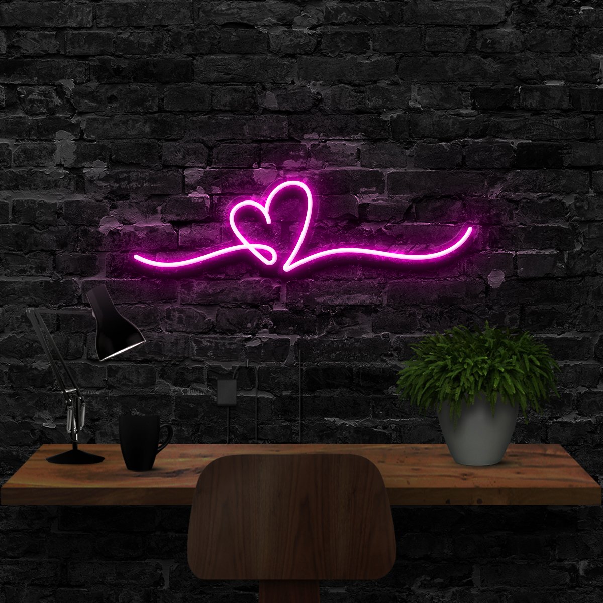 "Line Art Heart" Neon Sign 40cm (1.3ft) / Pink / LED Neon by Neon Icons