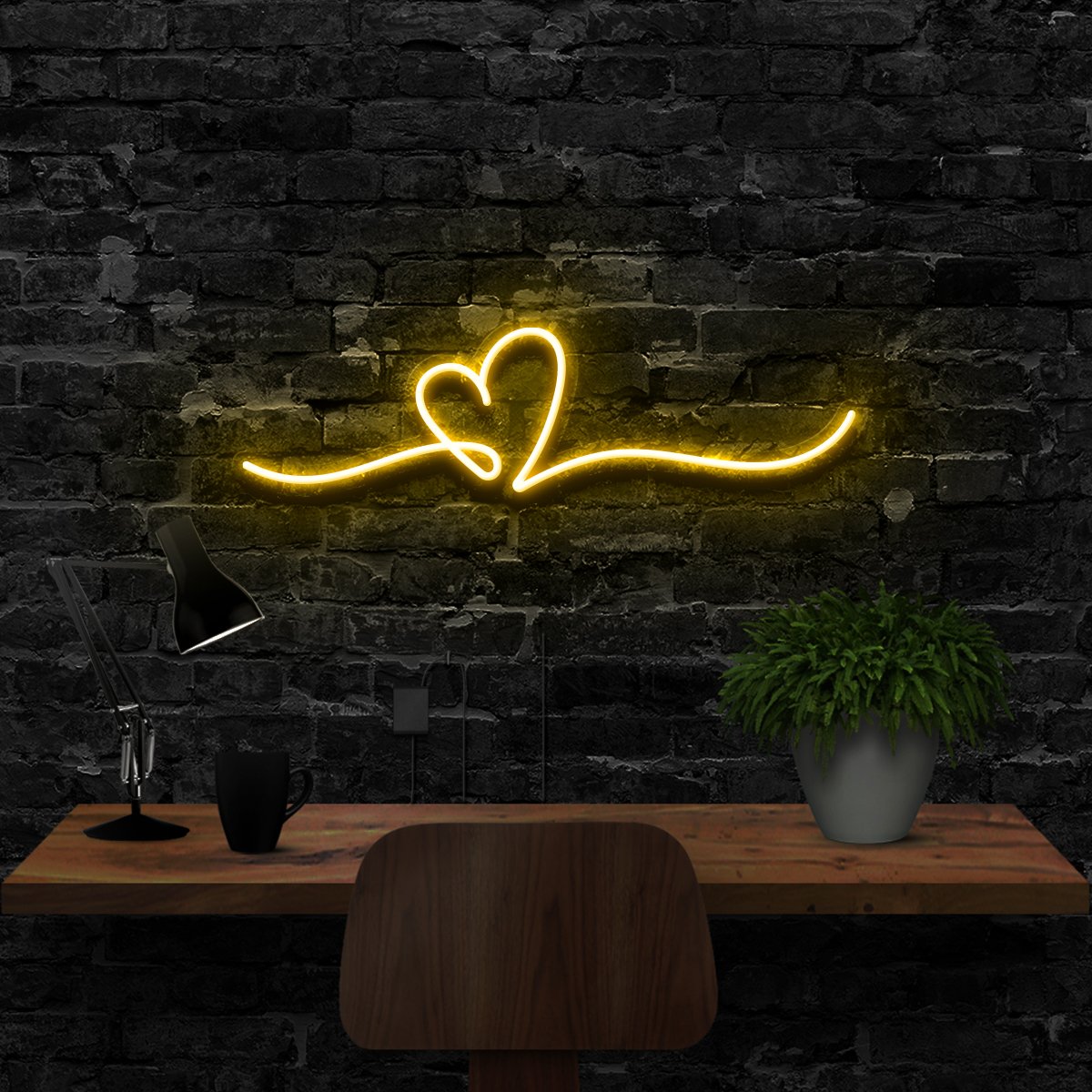 "Line Art Heart" Neon Sign 40cm (1.3ft) / Yellow / LED Neon by Neon Icons