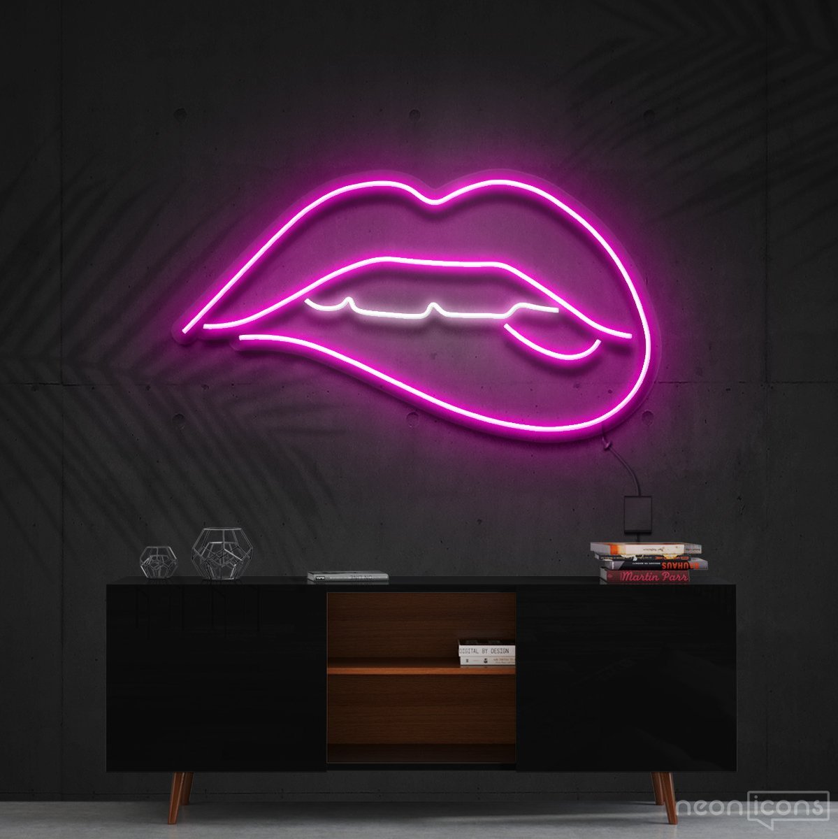"Lips Biting" White Neon Sign 60cm (2ft) / Pink / Cut to Shape by Neon Icons