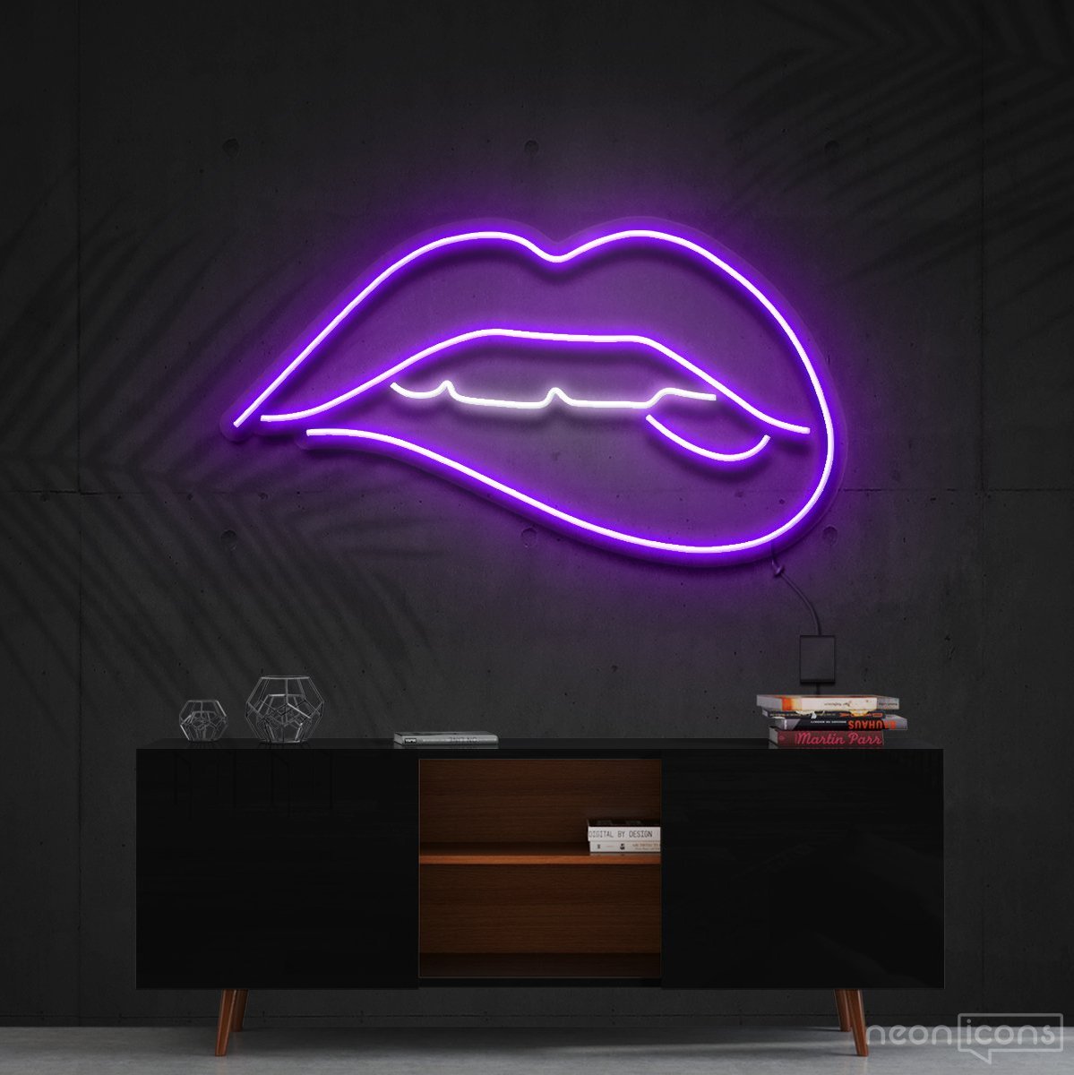 "Lips Biting" White Neon Sign 60cm (2ft) / Purple / Cut to Shape by Neon Icons