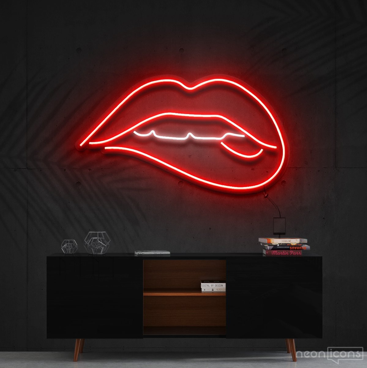 "Lips Biting" White Neon Sign 60cm (2ft) / Red / Cut to Shape by Neon Icons