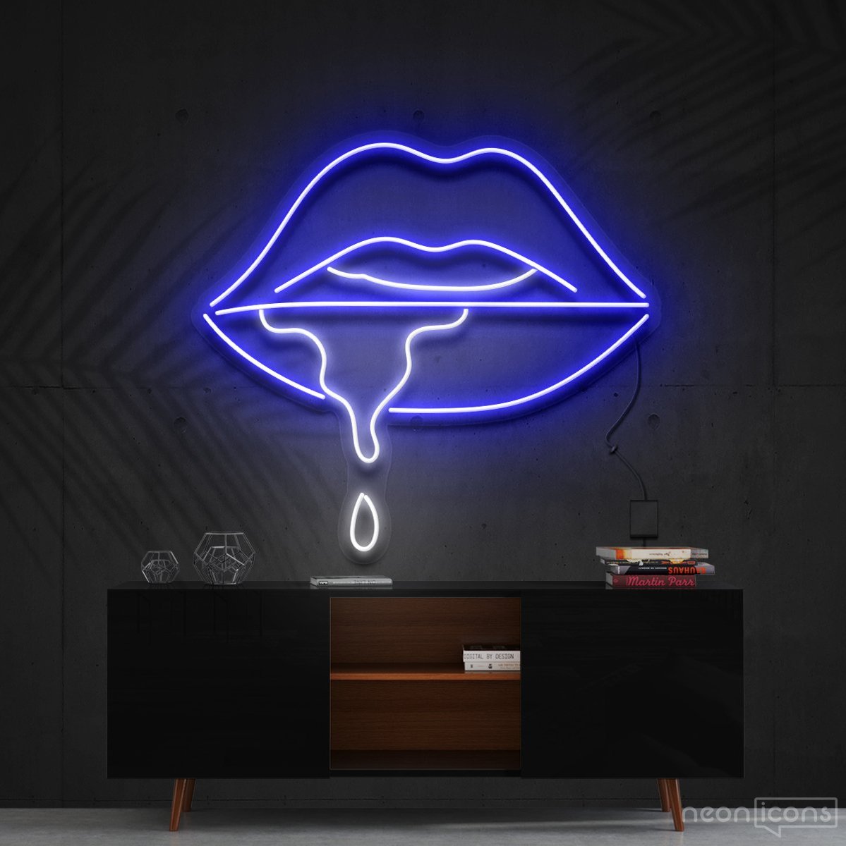 "Lips Dripping" Multicolour Neon Sign 60cm (2ft) / Blue / Cut to Shape by Neon Icons