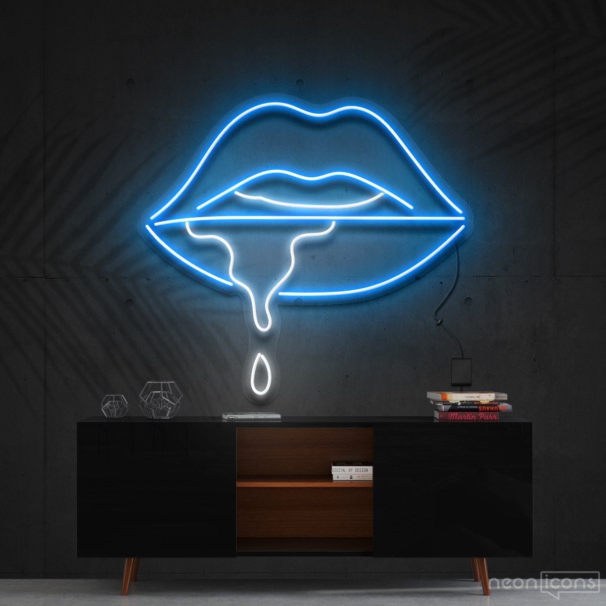 "Lips Dripping" Multicolour Neon Sign 60cm (2ft) / Ice Blue / Cut to Shape by Neon Icons