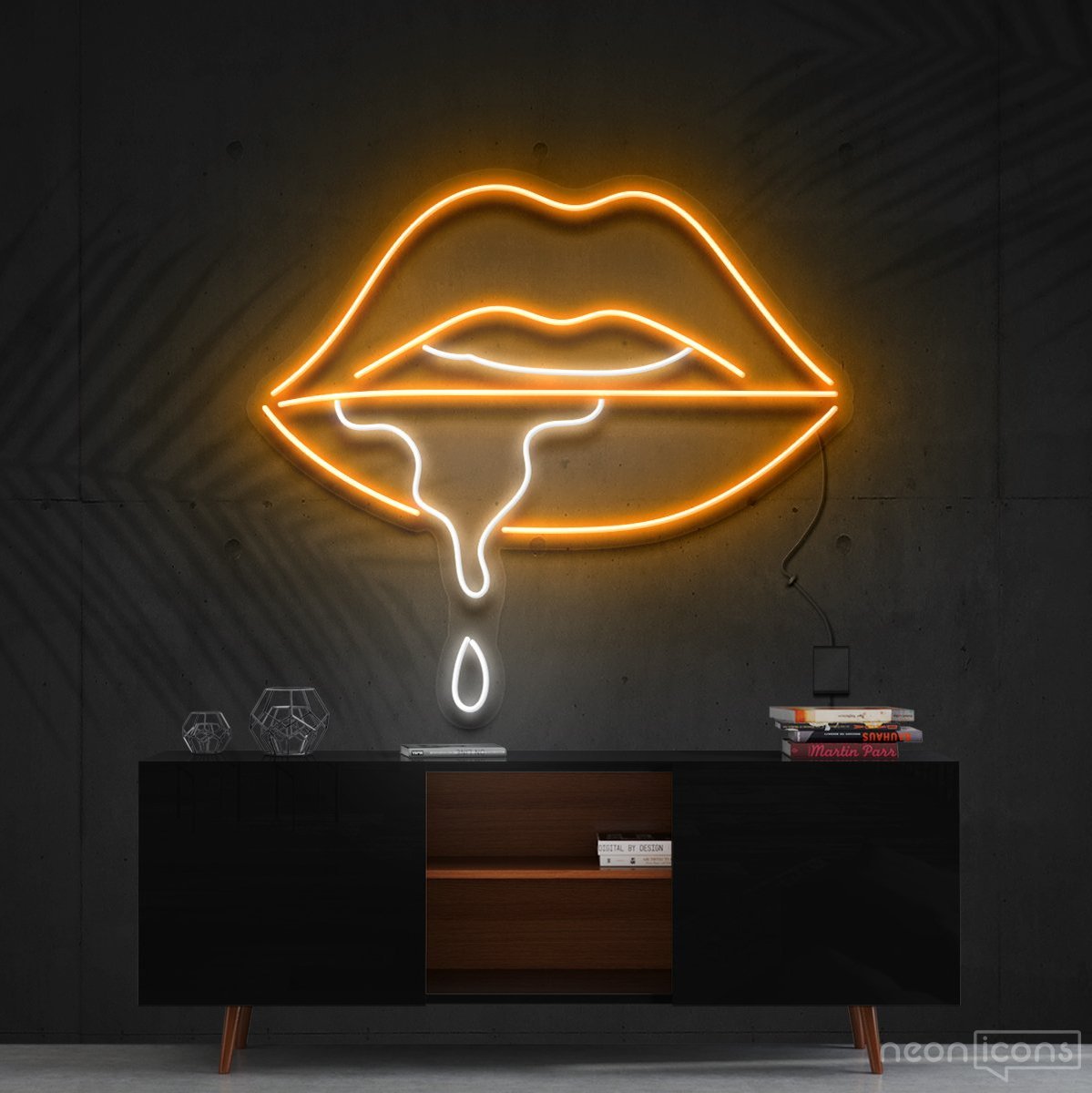 "Lips Dripping" Multicolour Neon Sign 60cm (2ft) / Orange / Cut to Shape by Neon Icons