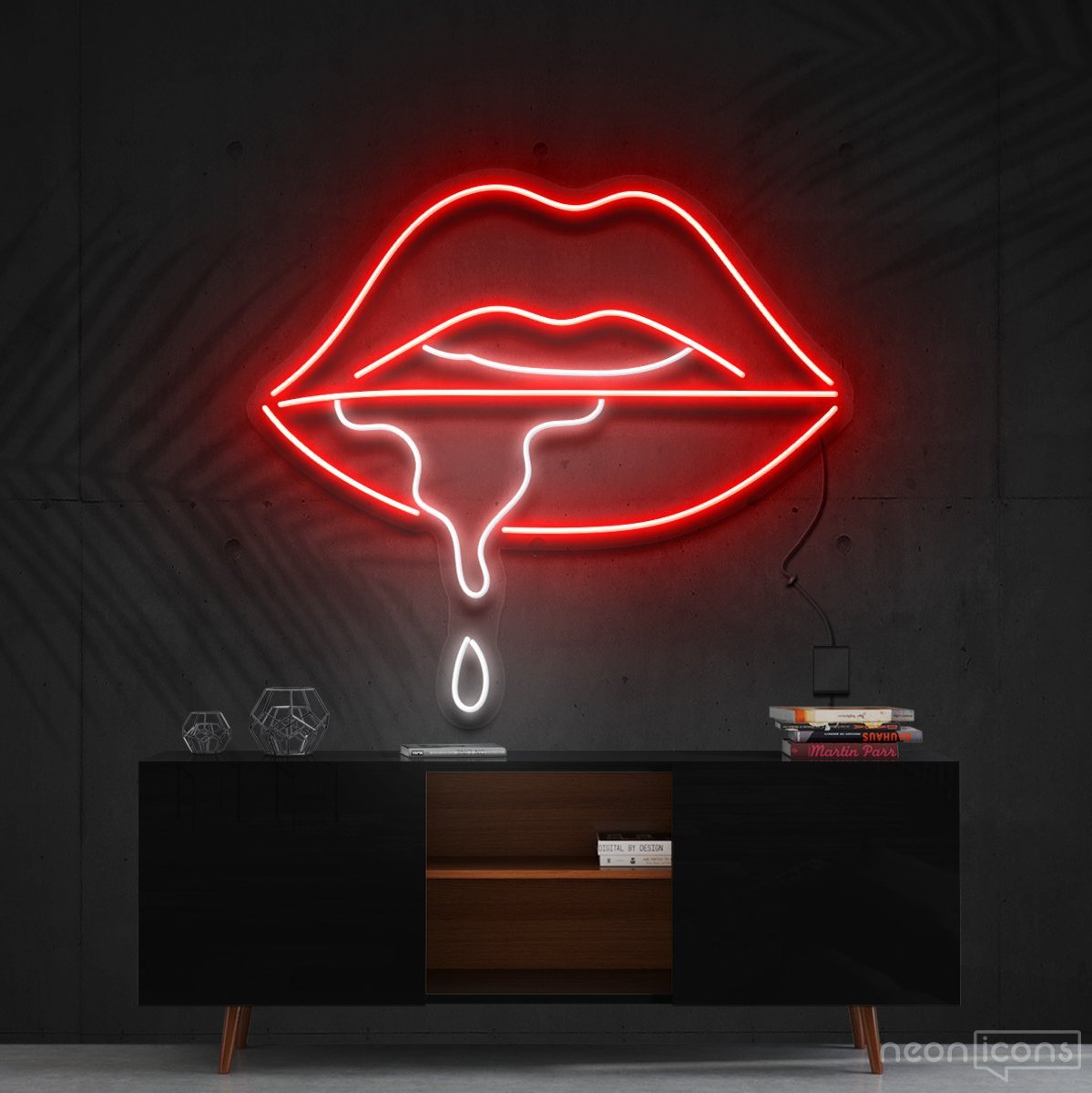 "Lips Dripping" Multicolour Neon Sign 60cm (2ft) / Red / Cut to Shape by Neon Icons