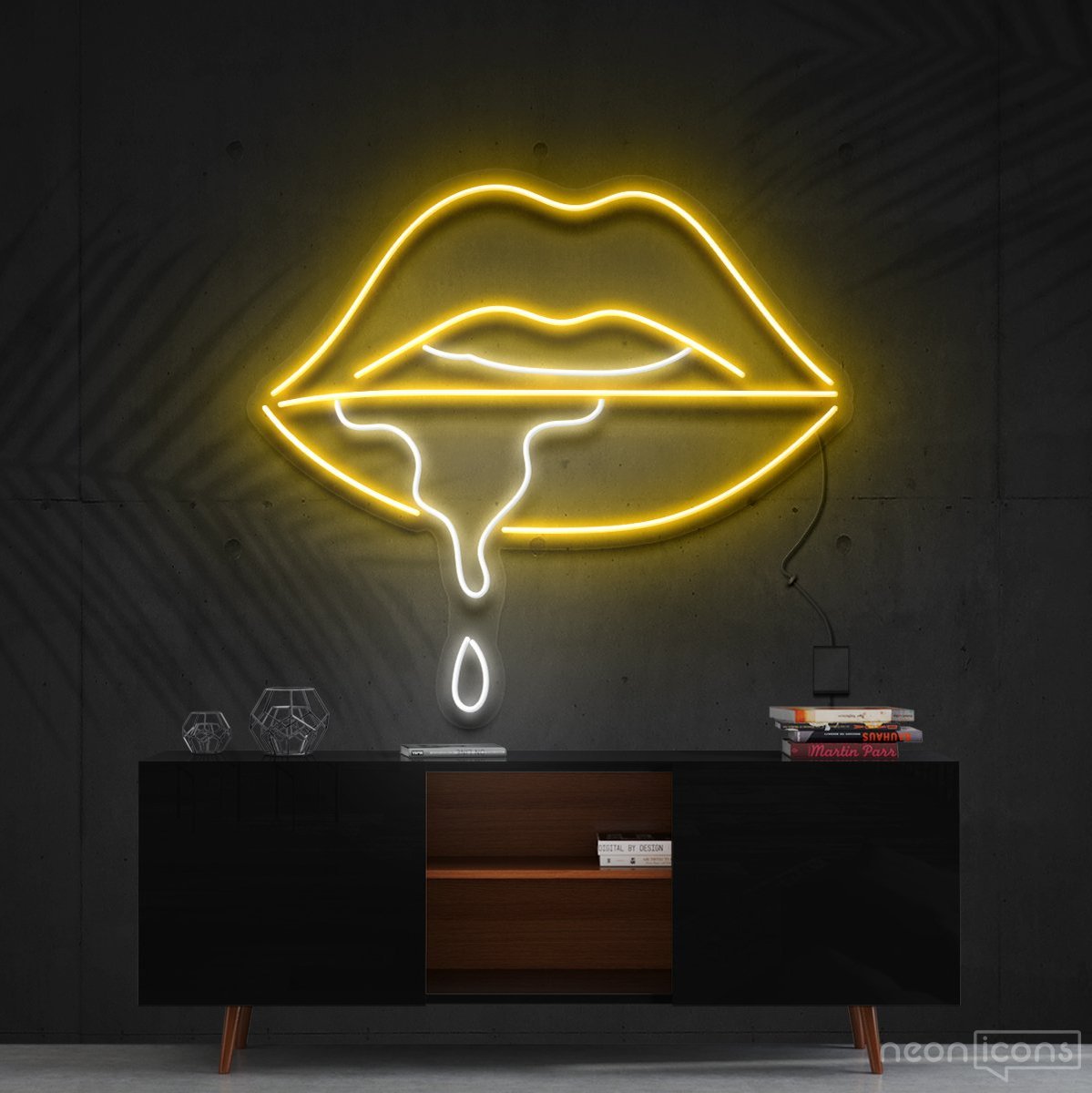 "Lips Dripping" Multicolour Neon Sign 60cm (2ft) / Yellow / Cut to Shape by Neon Icons