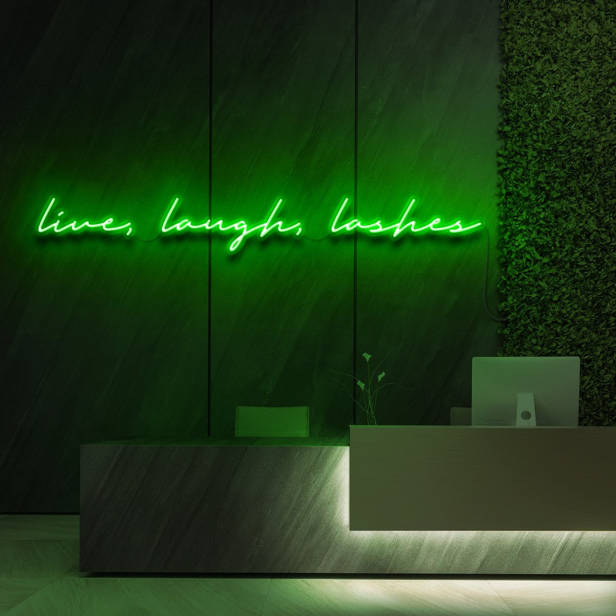 "Live, Laugh, Lashes" Neon Sign for Beauty & Cosmetic Studios 120cm (4ft) / Green / LED Neon by Neon Icons