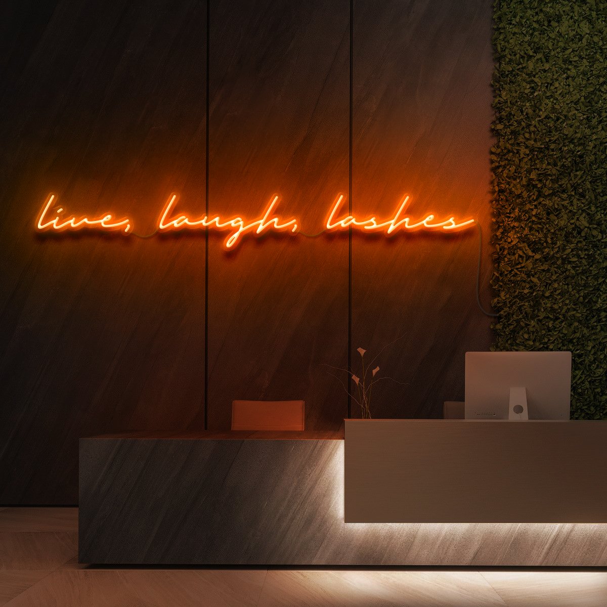 "Live, Laugh, Lashes" Neon Sign for Beauty & Cosmetic Studios 120cm (4ft) / Orange / LED Neon by Neon Icons