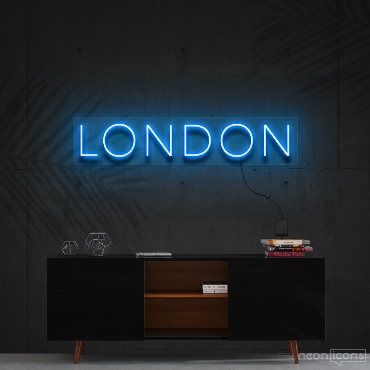 "London" Neon Sign 60cm (2ft) / Ice Blue / Cut to Shape by Neon Icons