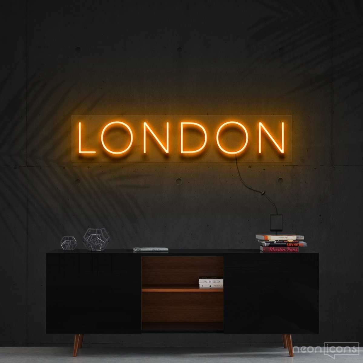 "London" Neon Sign 60cm (2ft) / Orange / Cut to Shape by Neon Icons