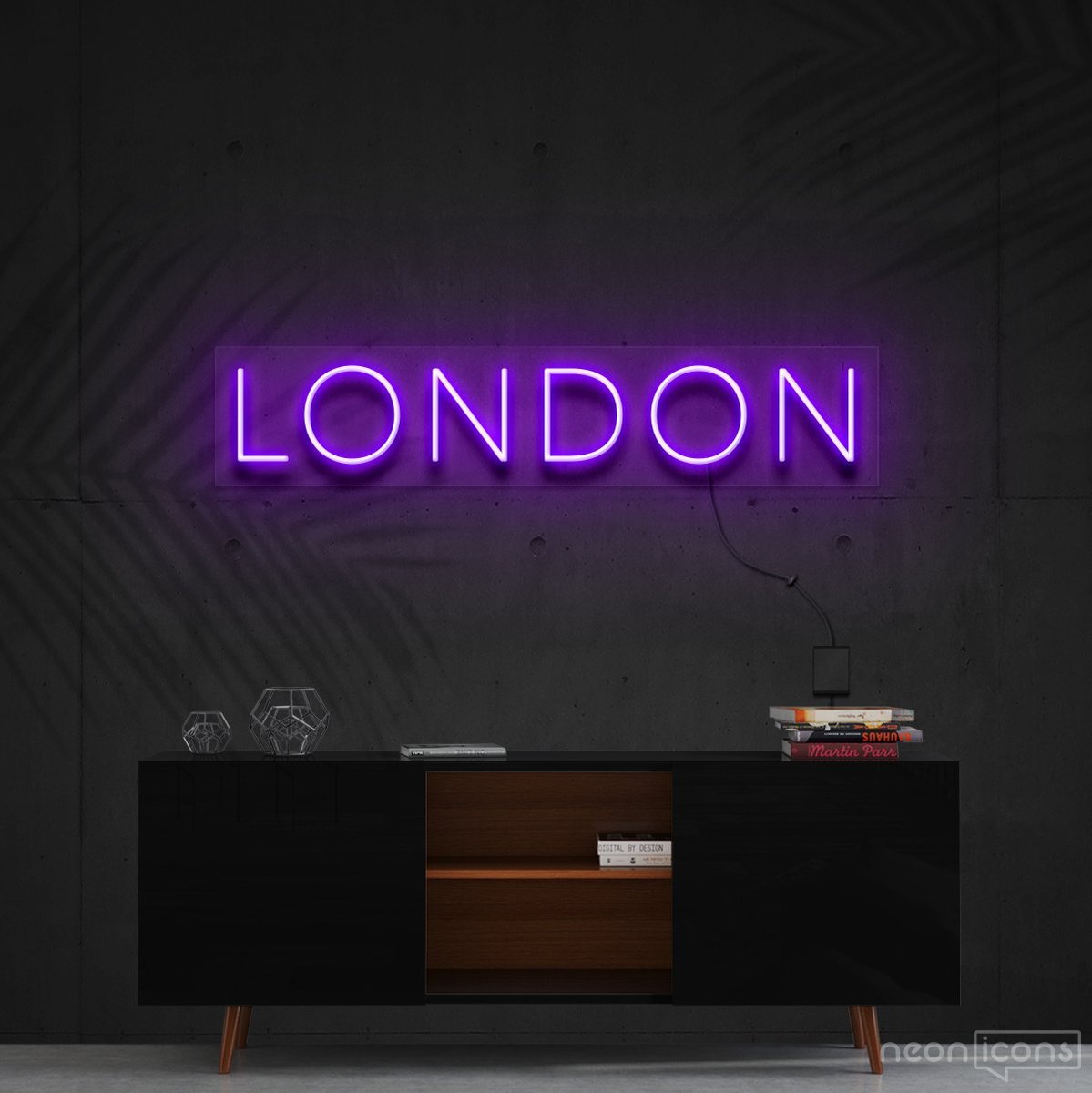 "London" Neon Sign 60cm (2ft) / Purple / Cut to Shape by Neon Icons