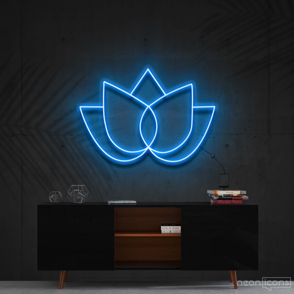 "Lotus Flower" Neon Sign 60cm (2ft) / Ice Blue / Cut to Shape by Neon Icons